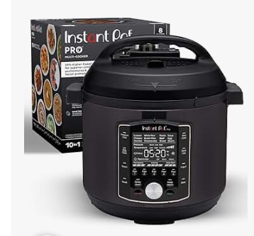 Instant Pot Pro (8 QT) 10-in-1 Pressure Cooker, Slow Cooker, Rice/Grain Cooker, Steamer, Sauté, Sous Vide, Yogurt Maker, Sterilizer, and Warmer, Includes App With Over 800 Recipes, Black