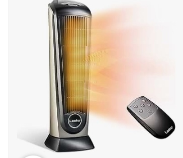 Lasko - Portable Ceramic Tower Space Heater with Remote Control - Black/Silver