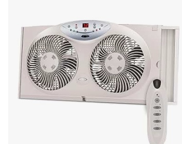 Bionaire Window Fan with Twin 8.5-Inch Reversible Airflow Blades and Remote Control  White