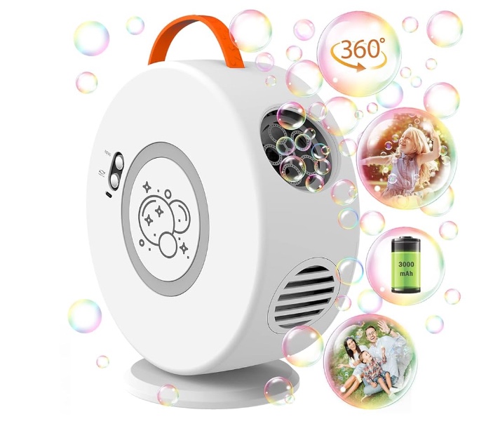 Bubble Machine Automatic Bubble Blower for Kids Toddlers Rechargeable Battery Portable Bubble Maker Electric Bubble Machine Auto Rotating 90°/360° Outdoor Toy for Birthday Party Wedding