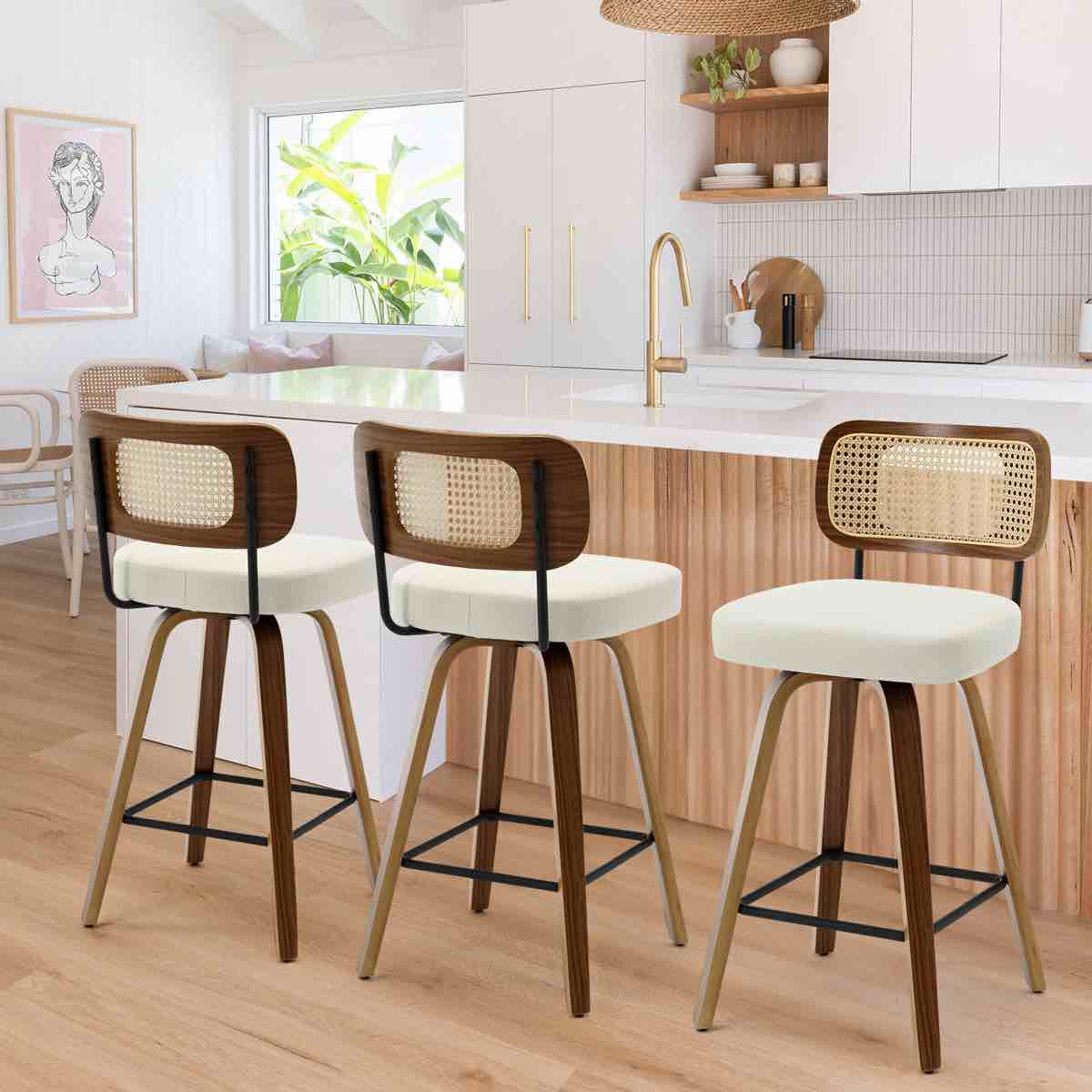 Adianey Swivel Upholstered Rattan Back Counter & Bar Stool (Set of 2)
