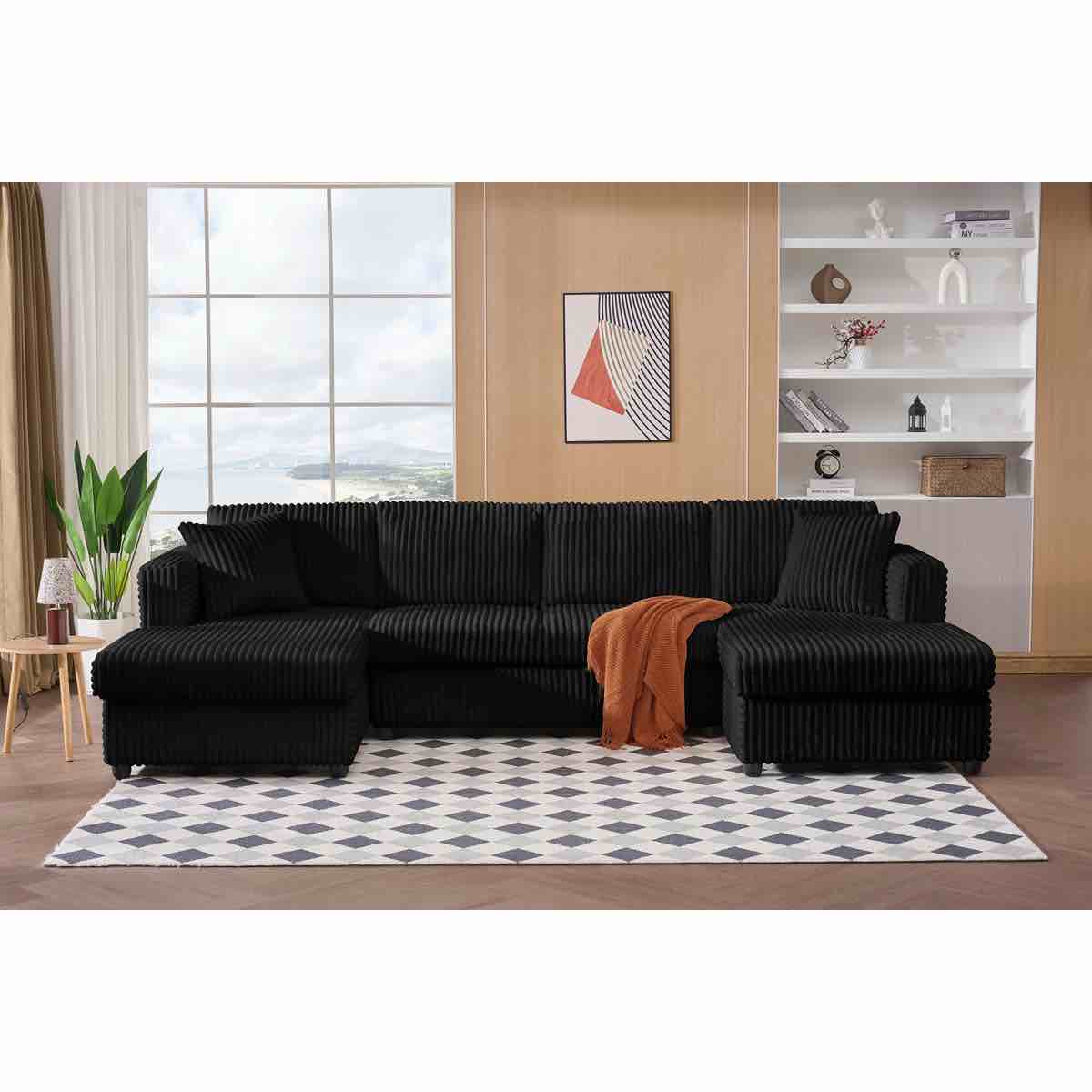 4 Seat U Sectional Couch, 110'' W Corduroy Sofa With Double Chaises