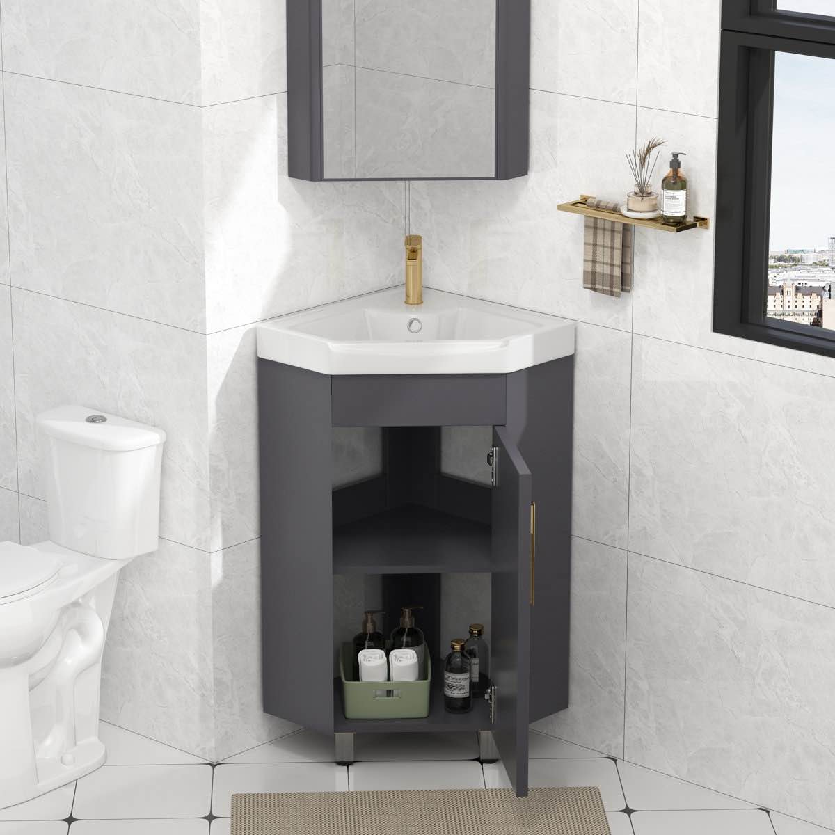 17" Freestanding Corner Single Bathroom Vanity