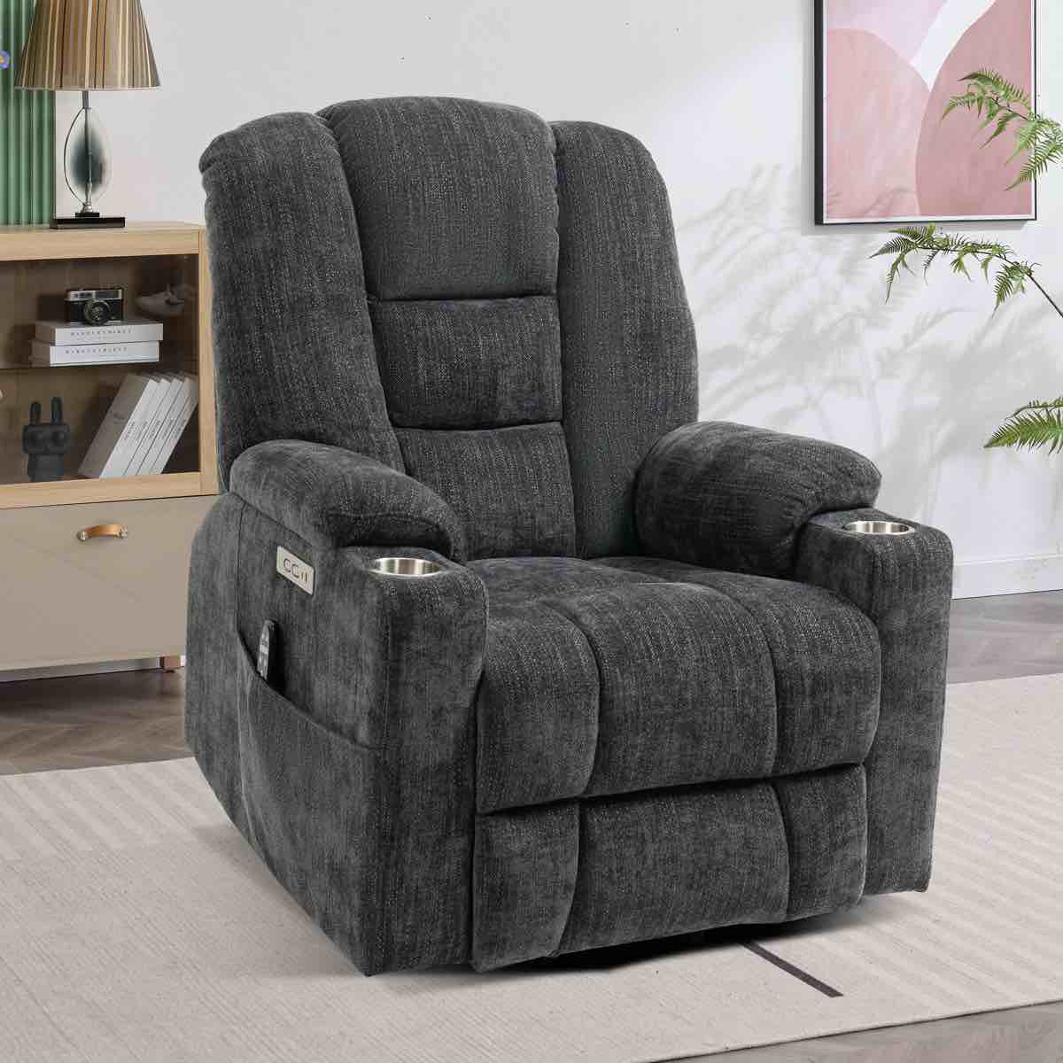 Aura Power lift chair Recliners Infinite Position Recliner With Heated Massage, Metal Cup Holder, Usb And Type-c Charging Port
