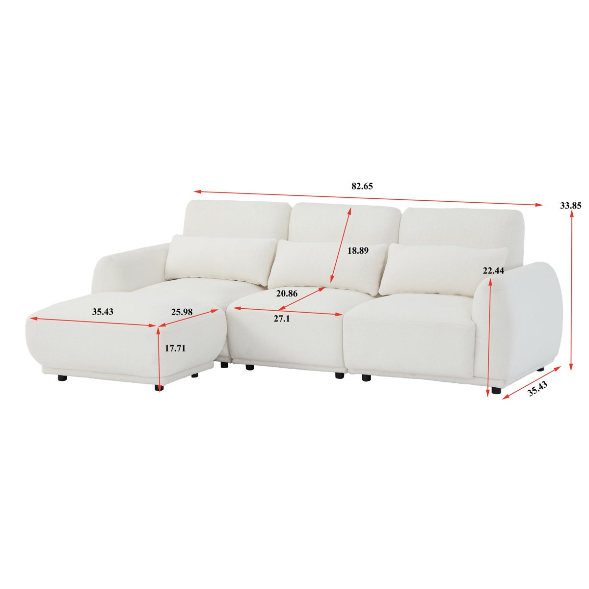 Ballyrobert 4 - Piece Upholstered Sectional Teddy Wool Modern Sectional Sofa 3 Seat L Shaped Convertible Modular Sectional Sofa with Reversible Ottoman
