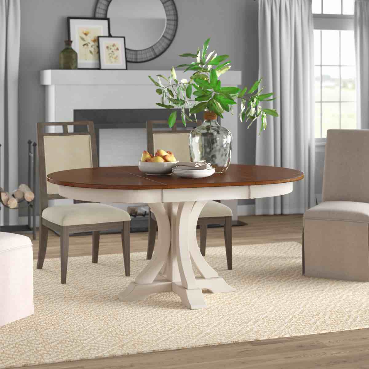 Alisha Round Solid Wood Extendable Art Deco Dining Table In Honey/ Cream Table Top Only