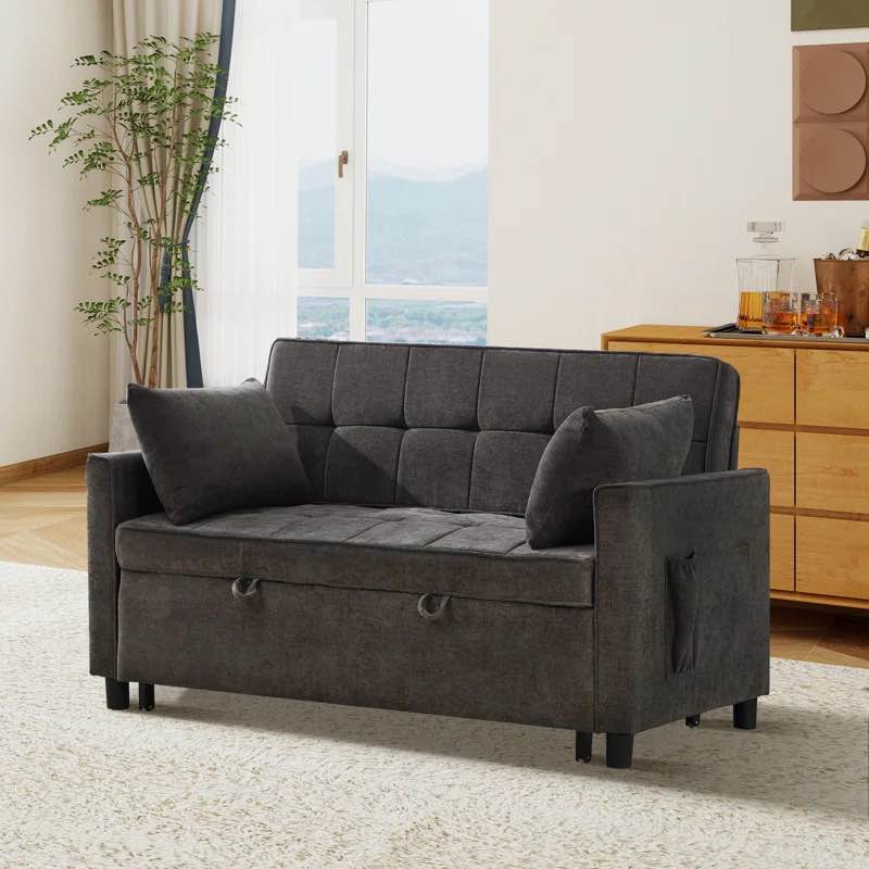 56.9'' Upholstered Convertible Sleeper Sofa with USB and Side Pocket By Ebern Designs