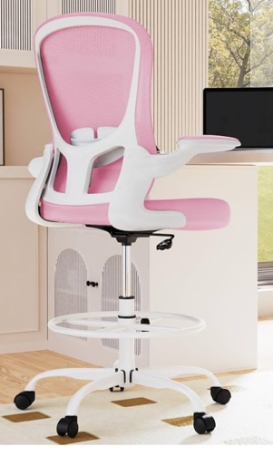 Drafting Chair, Tall Office Chair with Flip-up Armrests Executive Ergonomic Computer Standing Desk Chair, Office Drafting Chair with Lumbar Support and Adjustable Footrest Ring