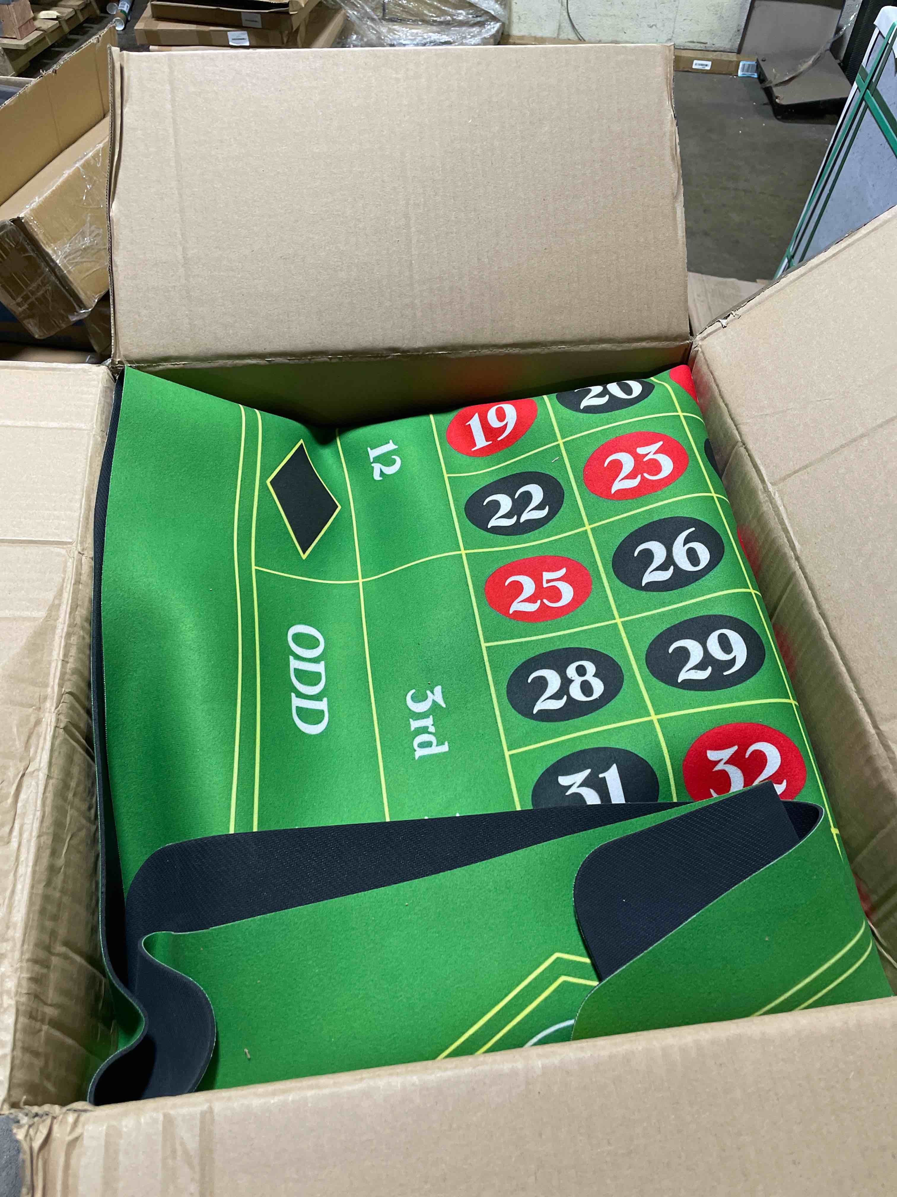 Condition photo showing Good Condition for Roulette Wheel Game Set Include 16'' Black Roulette Wheel 35" x 16" Rubber Tabletop Layout Mat, 100 Chips Dealer Button Win Marker Casino Game Sets Gift Ideas(Green)