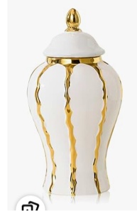 Ginger Jar, White and Gold Ginger Jar with Lid Ceramic Flower Vase for Home Decor, Storage jar, Table Center Vase Temple Jar, Decorative Centerpiece for Home, Living Room(12in