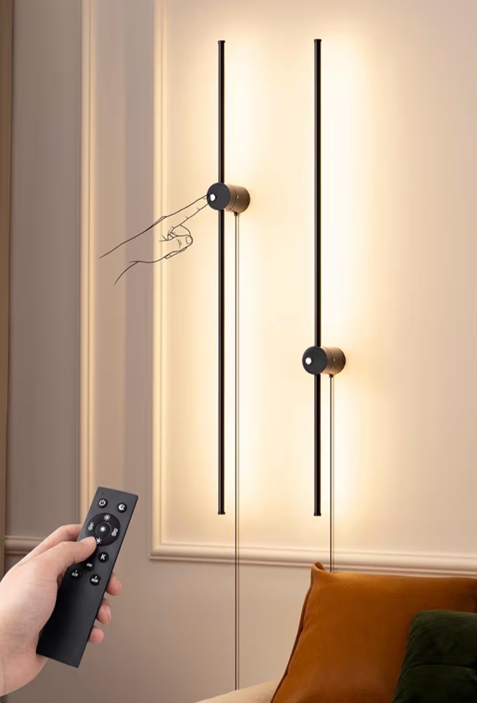 edishine plug in wall sconce set of two, stepless 2700k-6000k dimmable led wall lights, 350° rotation 39.4" touch wall sconce with remote, timer, night light mode for living room bedroom hallway