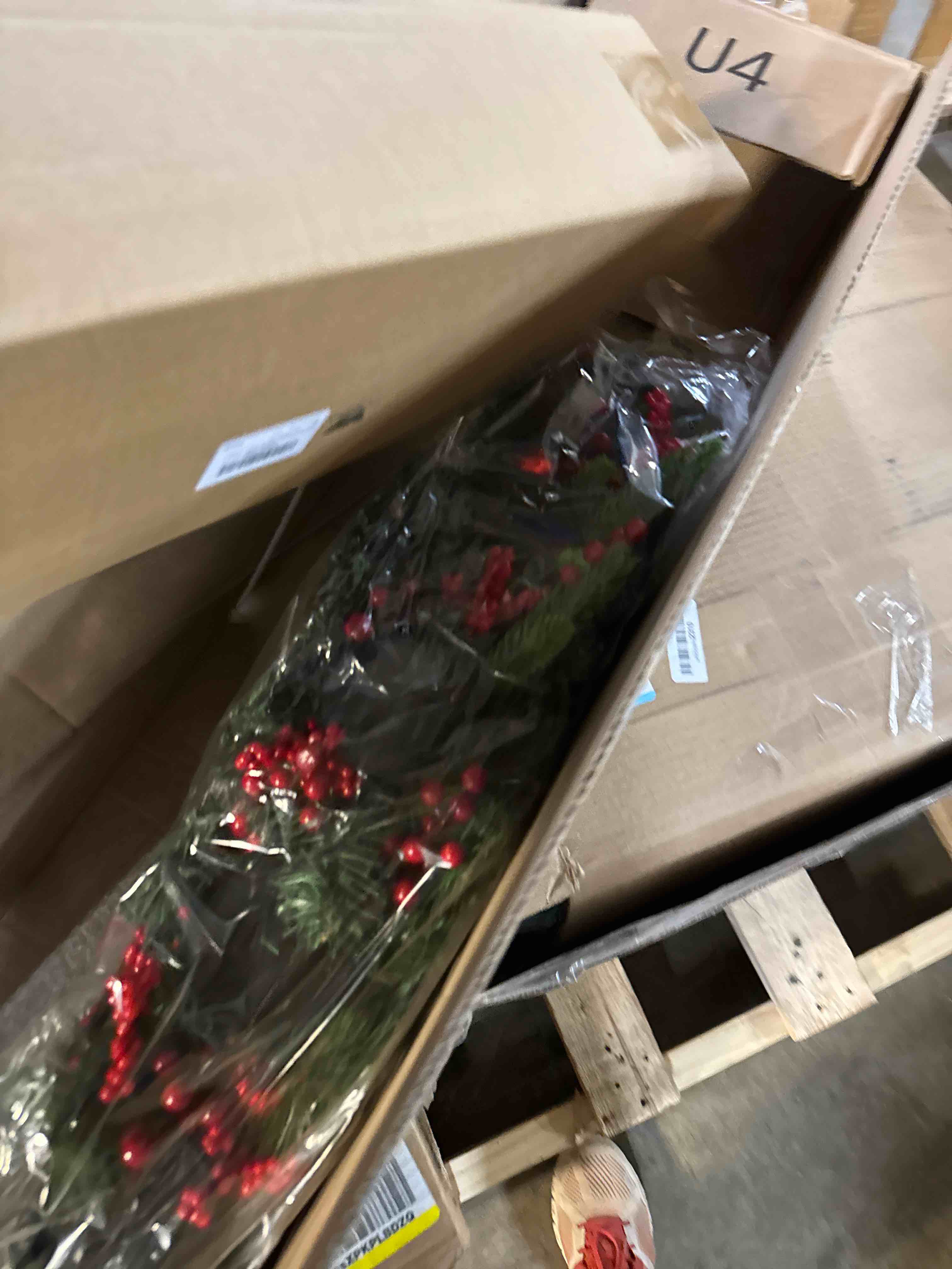 Condition photo showing New/Like New for Yungyan Christmas Tabletop Centerpiece 30 Inch, Includes 5 Candle Holders Without Candle, Norfolk Branch, Red Berries, Red Balls and Base, Christmas Artificial Dinner Table Decorations Red Ball Style