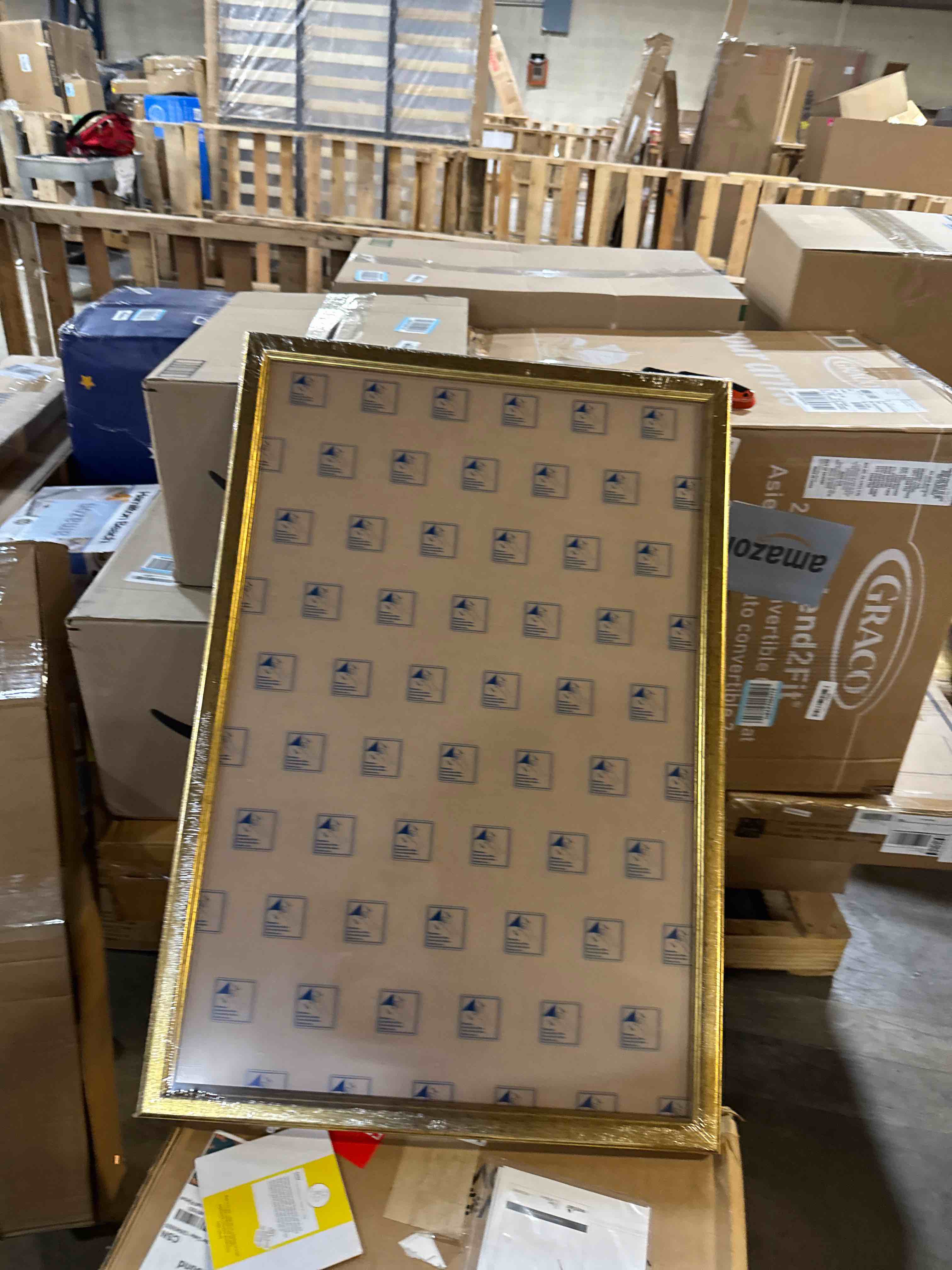 Condition photo showing New/Like New for Wood 22x30 Frame Gold, Ornate Natural 30x22in Poster Picture Frame, Modern Golden 22 x 30inch Gallery Wall Photo Frame with HD Plexiglass, Horizontal Vertical Wall Mounting Display 1pcs