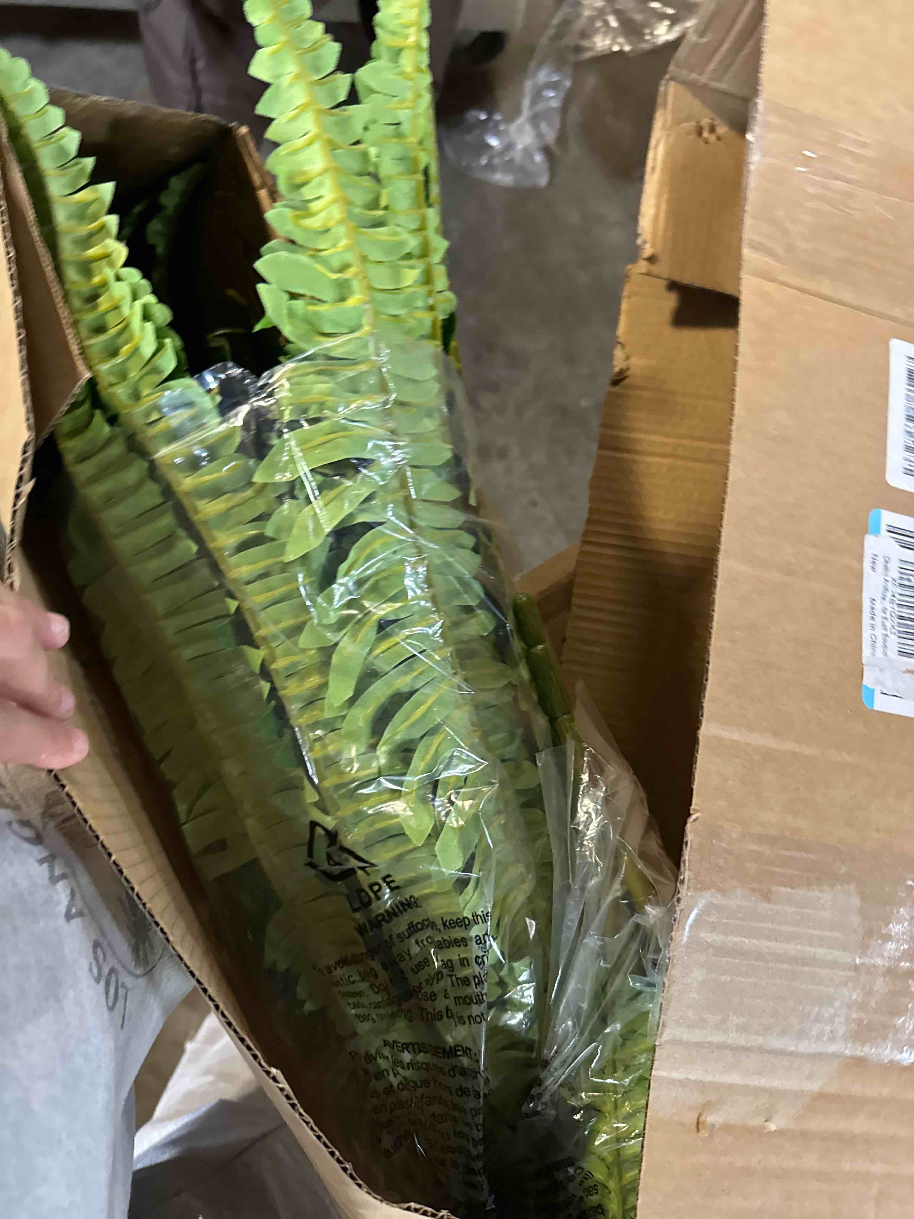 Condition photo showing New/Like New for Artificial Boston Fern Bush- Set of 2 Large Artificial Ferns for Outdoors, 45Inch Large Faux Ferns, Suitable for Office & Living Room Decor, 55Branches for Each Bouquet 45"- 55 Leaves
