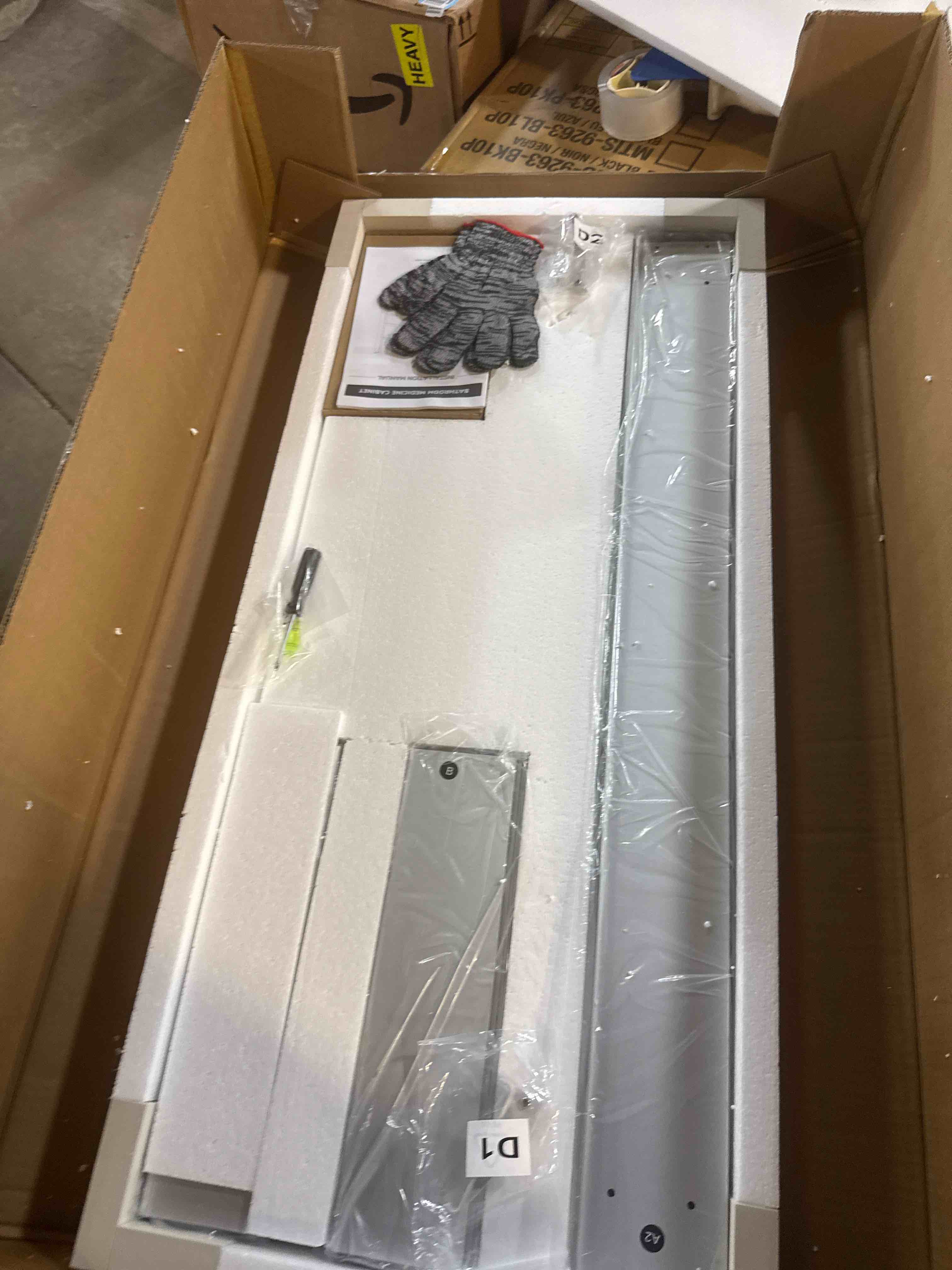 Condition photo showing New/Like New for TokeShimi 15 x 36 Farmhouse Medicine Cabinet Recessed or Surface Mount Aluminum, Mirror with Stepless Adjustable Storage, Silver Bathroom Mirror Medicine Cabinet Frameless Metal Modern Silver 15x36 IN