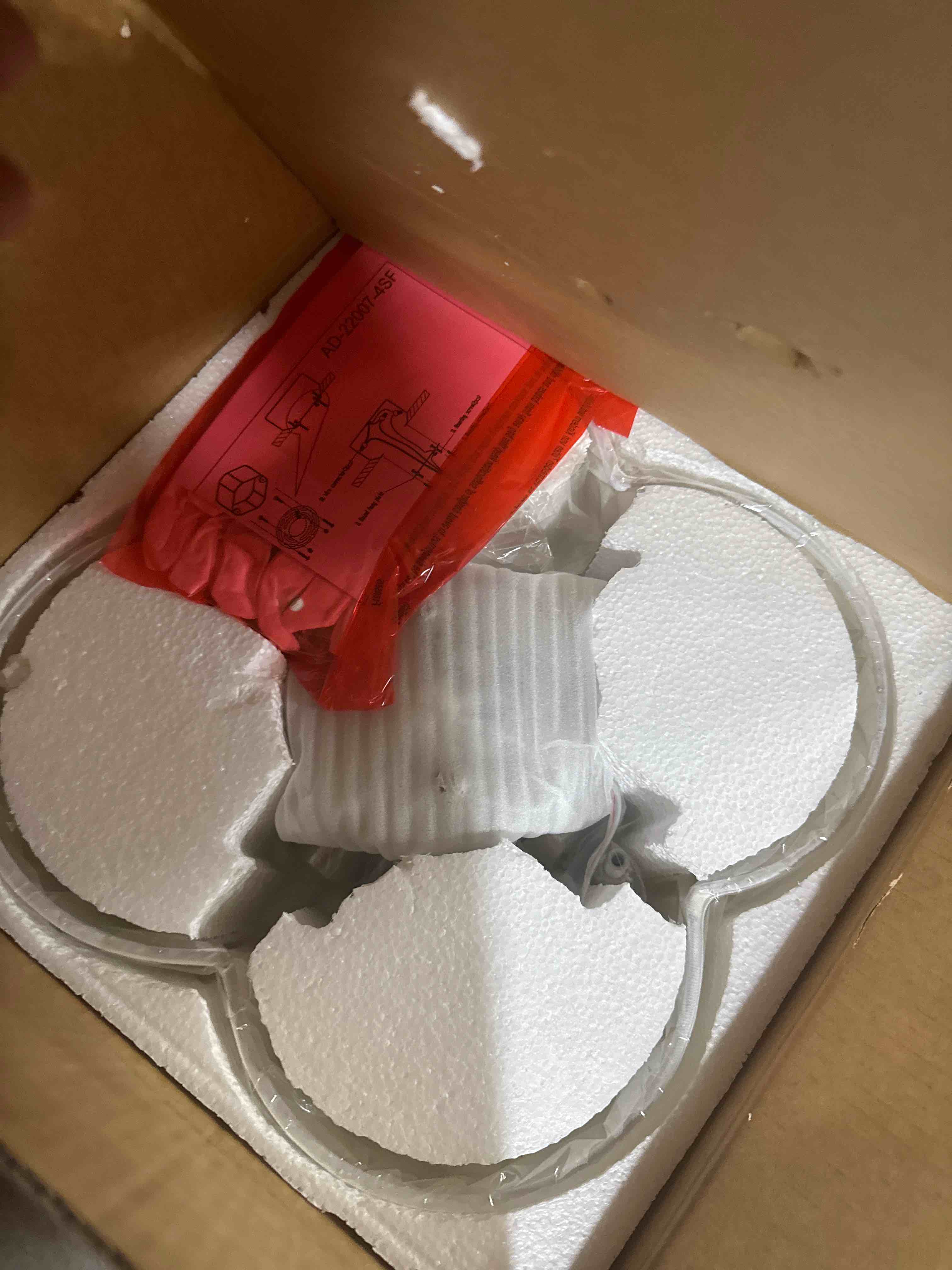 Condition photo showing New/Like New for Semi Flush Mount 4-Light 14Inch Ceiling Lights with Fabric Shade in Quatrefoil Shape, Brushed Nickel for Nursery, Hallway, Bedroom, Kitchen - AD-22007-4SF-SN Nickel, Fabric Shade 14"