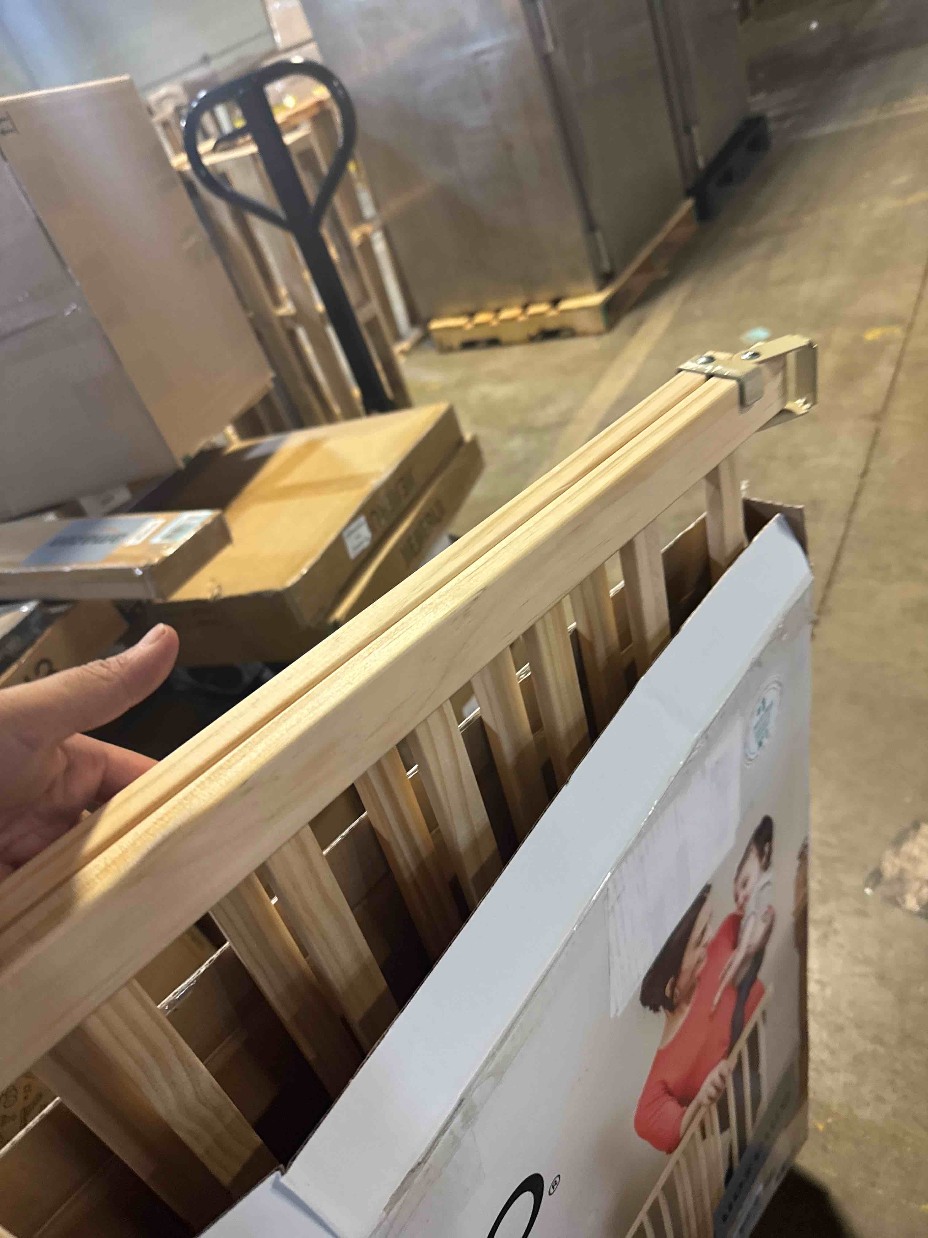 Condition photo showing Good Condition for Evenflo Walk-Thru Top of Stairs Baby Gate, Natural Wood