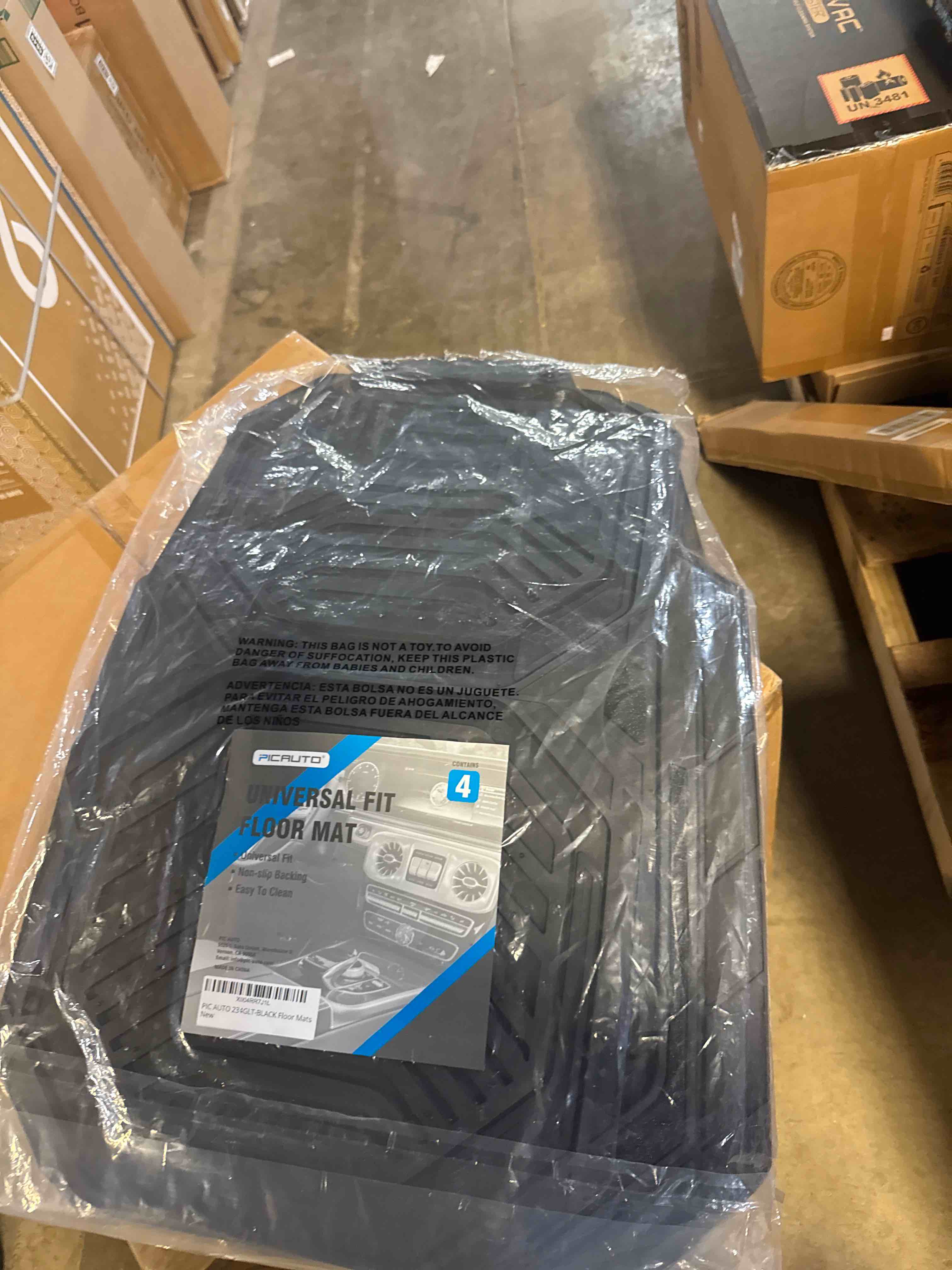 Condition photo showing New/Like New for PIC AUTO Car Floor Mats, Black Sparkly Crystal Bling Glitter Car Mats Set, Front and Rear Heavy Duty Rubber Car Mats with Anti-Slip Backing, All Weather, Trim-to-Fit for Automotive SUVs, Sedan, Vans Black Glitter