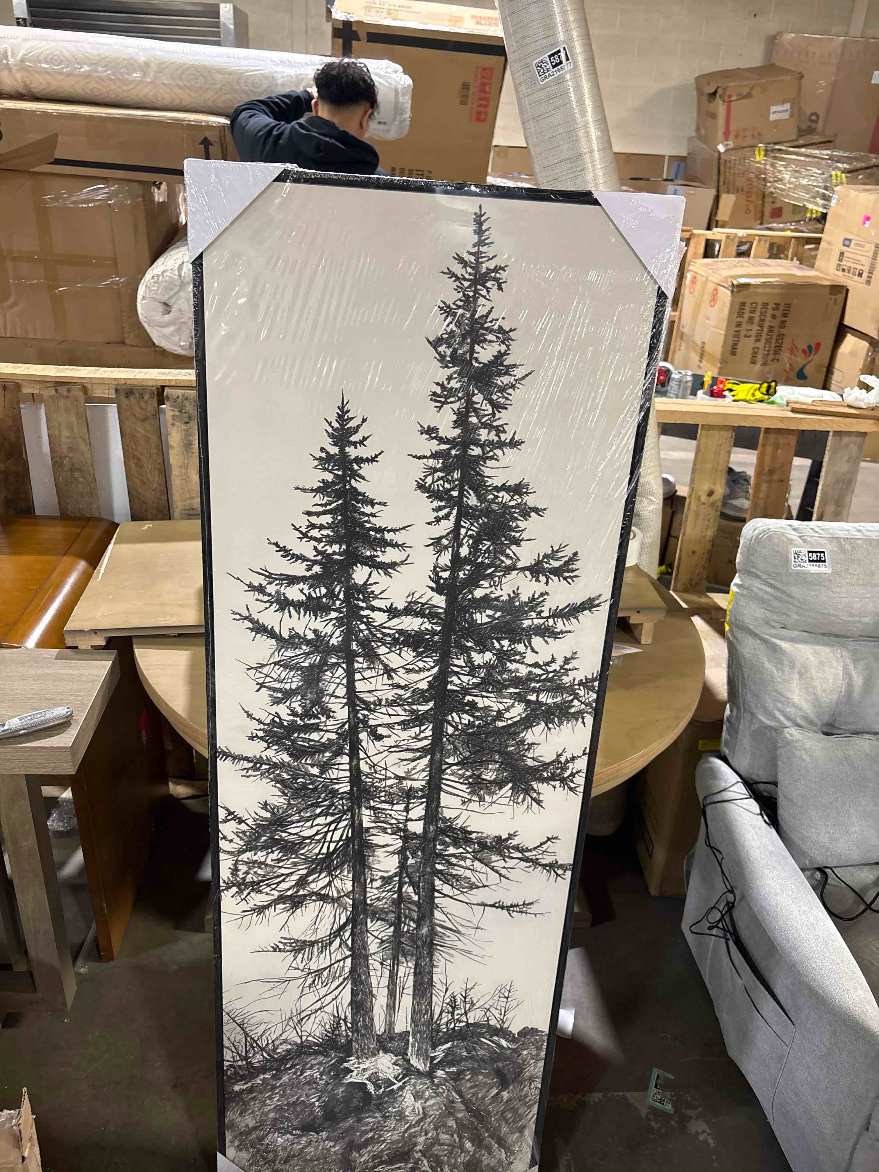 Condition photo showing New/Like New for Vintage Pine Tree Drawing Classic Country Rustic Artwork - Extra Large Framed Wall Art Canvas Print By wall26