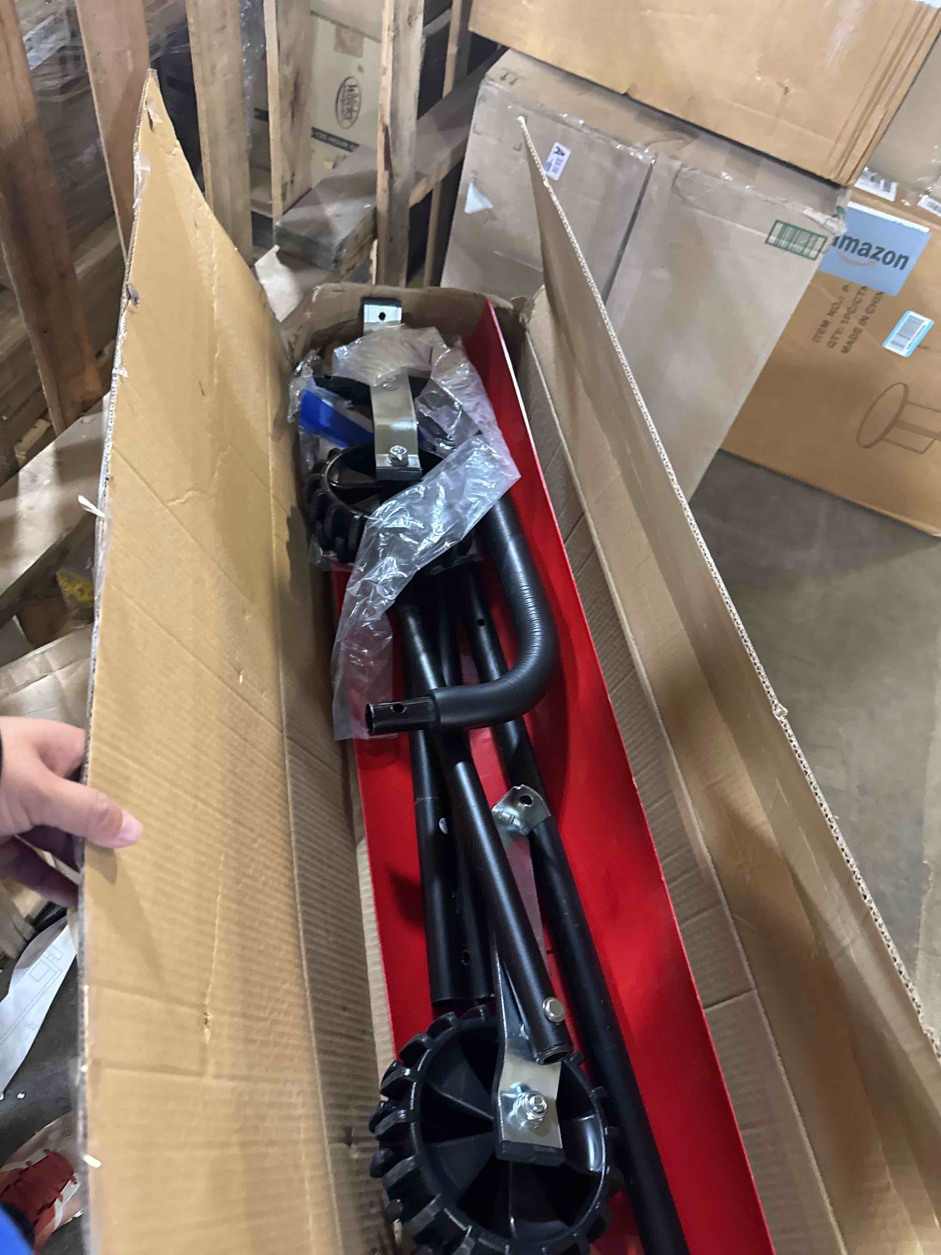 Condition photo showing Good Condition for 38 Inch Snow Shovel for Driveway, Brewin SnowPro Bi-Direction Heavy Duty Snow Pusher with Wheels and Angled Blade for Efficient Snow Removal, Back Saver Snow Plow for Doorway Sidewalk