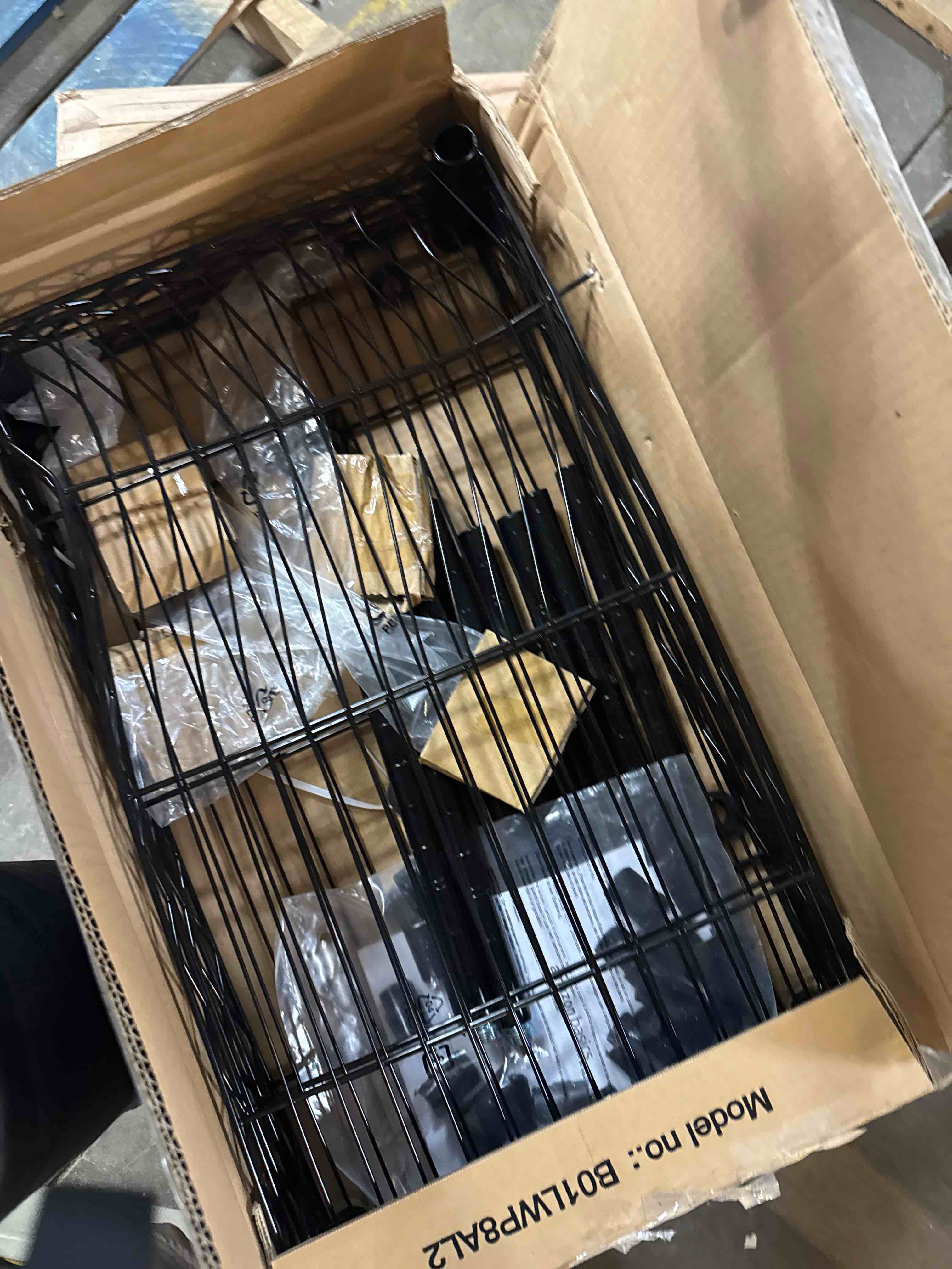 Condition photo showing Good Condition for Amazon Basics 3-Shelf Adjustable Heavy Duty Steel Wire Rack Storage Shelving Organizer for Kitchen, Garage, 23.2" L x 13.4" W x 30" H, Black 3-Shelf Narrow Black