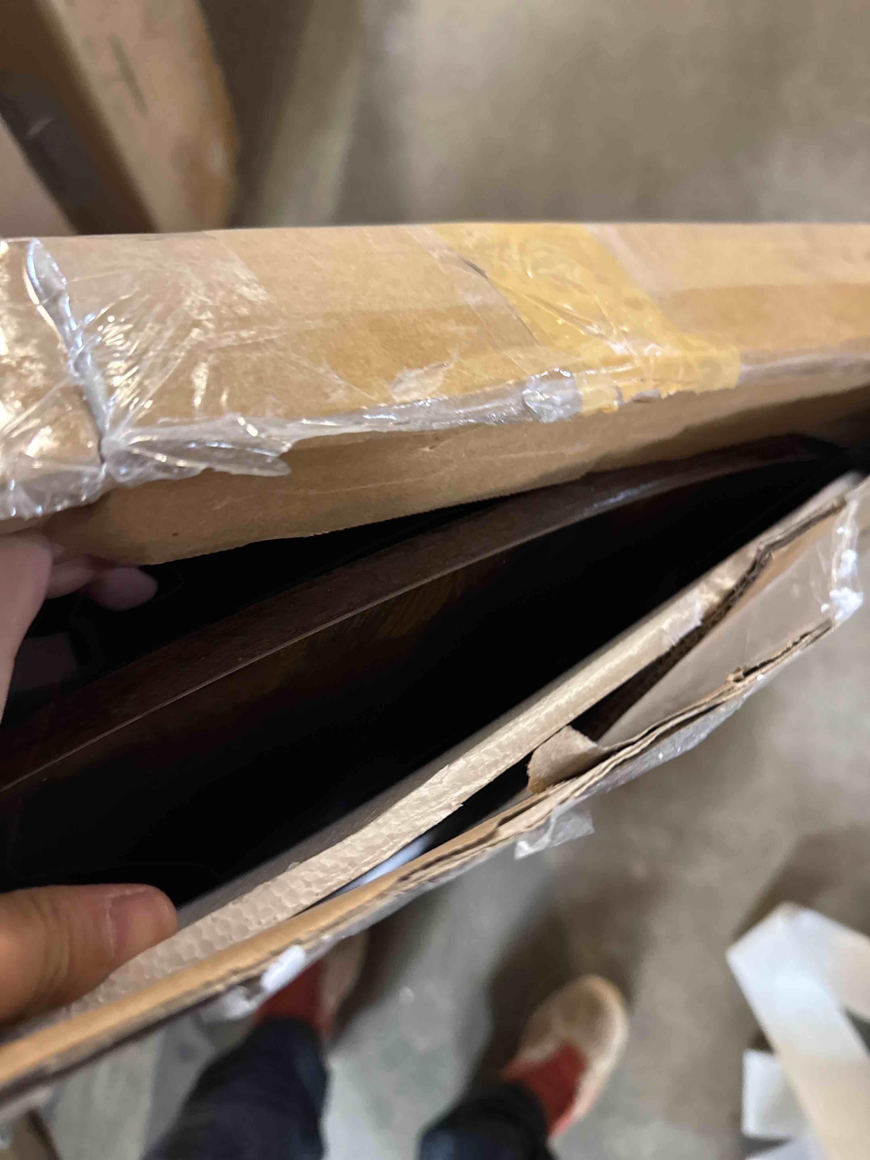 Condition photo showing Good Condition for Round Coffee Table, Small Circle Coffee Table with Storage, Modern Wood Round Center Table for Living Room, Home Office, Small Space, Easy Assembly, Rustic Brown