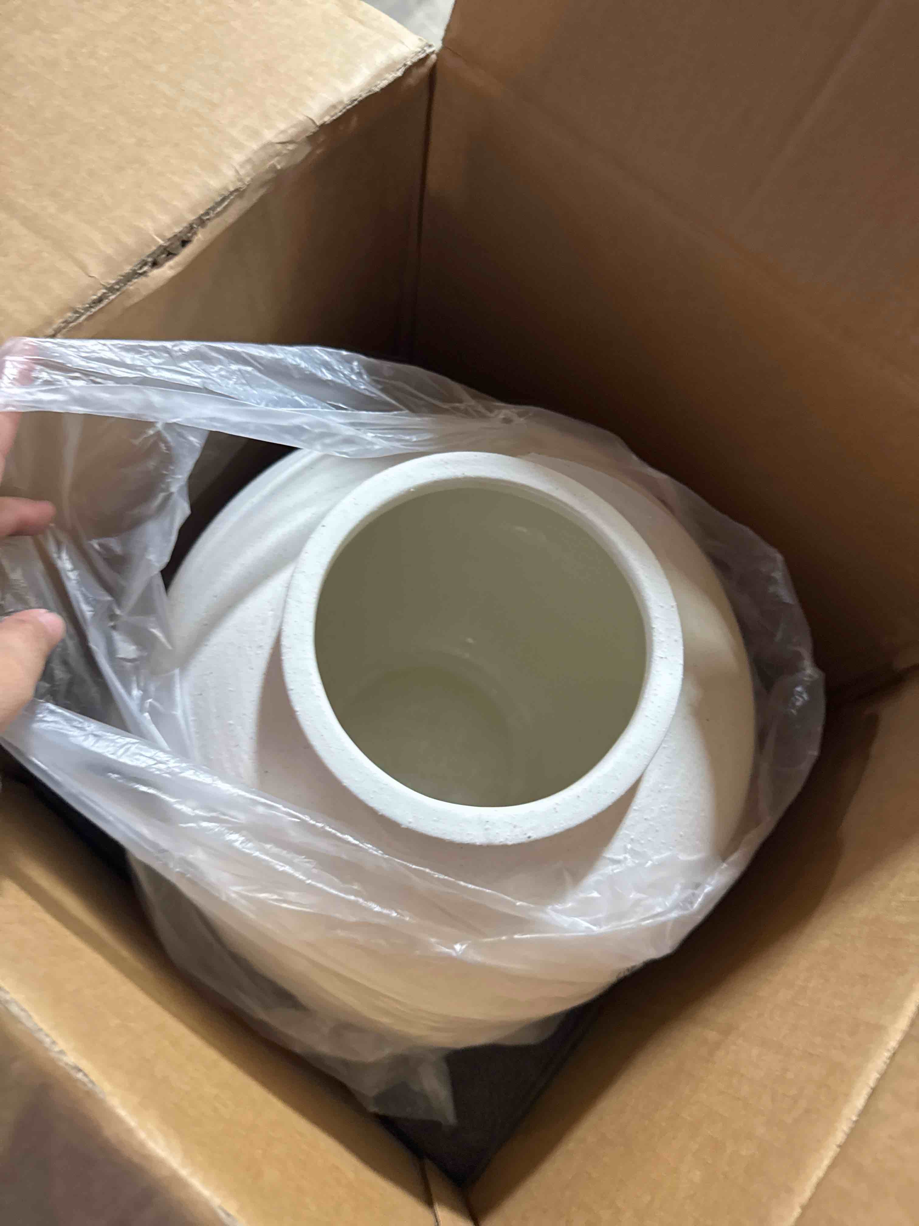 Condition photo showing New/Like New for White Ceramic Vase - Large 12.5 Inch Round Floor Vase for Centerpieces, Farmhouse Rustic Minimalist Home Decor (Sandstone White) Sandstone White 12.5 inch