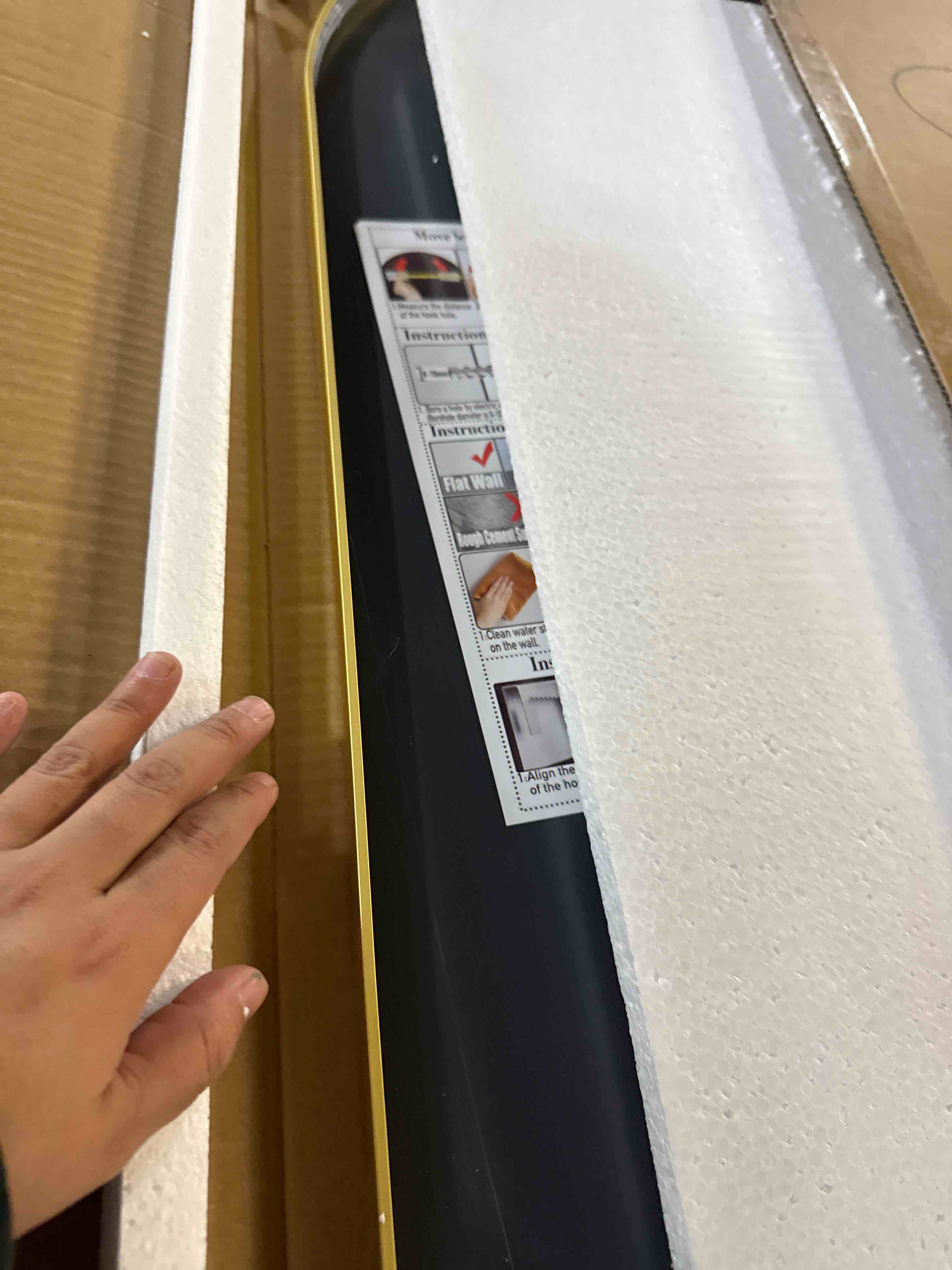 Condition photo showing New/Like New for 30x20 Arch Mirror Rectangle Wall Mounted Hanging or Against Wall Metal Aluminum Alloy Frame Mirrors for Entryway Bedroom Bathroom Living Room 30 20 inch Gold Gold 30"L x 20"W