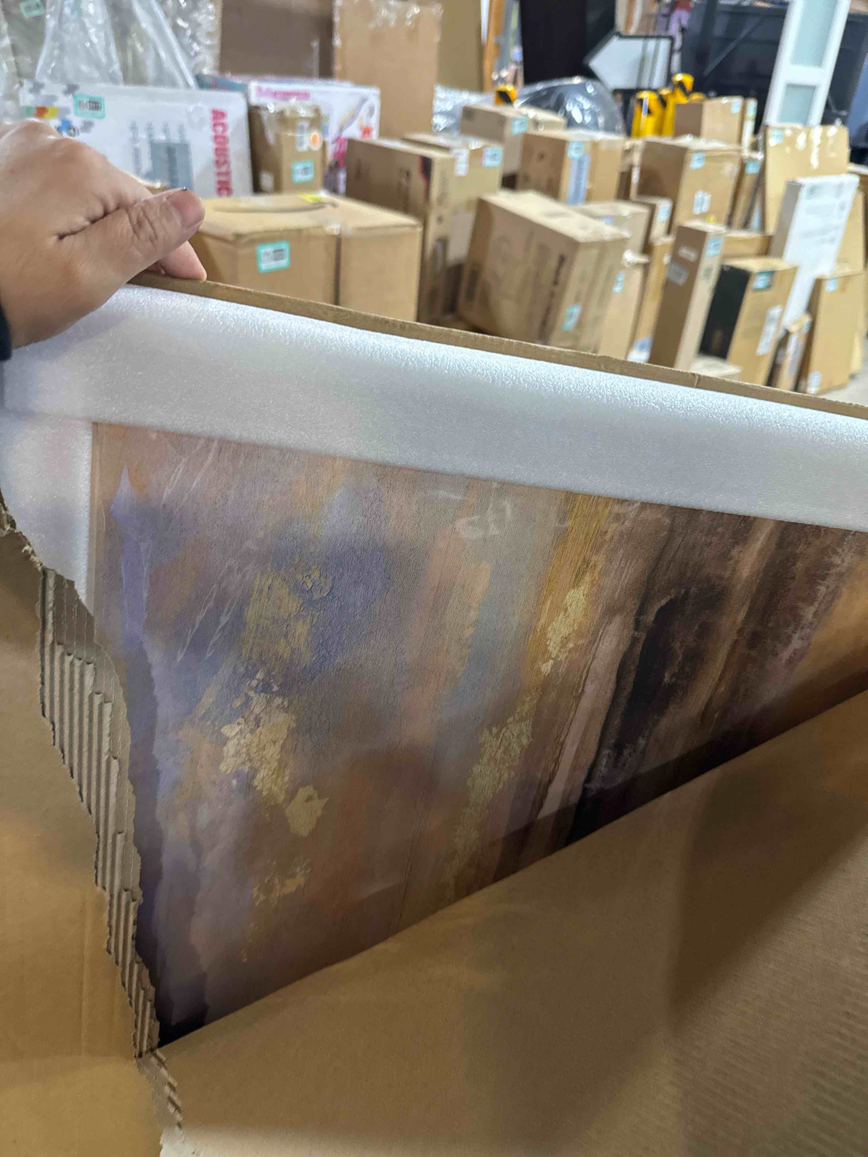 Condition photo showing New/Like New for Gold Abstract Wall Art Decor Neutral Canvas Pictures Wooden Framed Wall Decor Colorful Art Prints for Living Room Dining Room Bedroom 24x48 Inch 48"L x 24"W Gold Framed