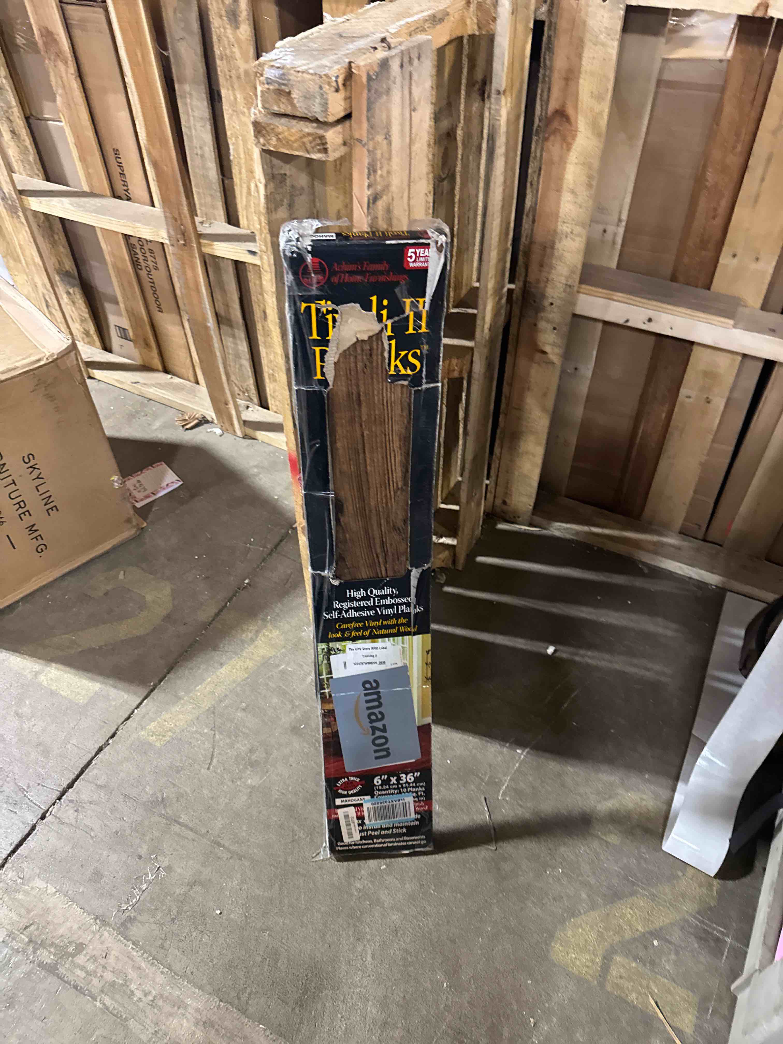 Condition photo showing Good Condition for Tivoli II Self Adhesive Vinyl Floor Planks, 10 Pack - 6" x 36", Mahogany - Peel & Stick, DIY Flooring - Natural Wood Grain Feel for Kitchen, Dining Room & Bedrooms by Achim Home Decor