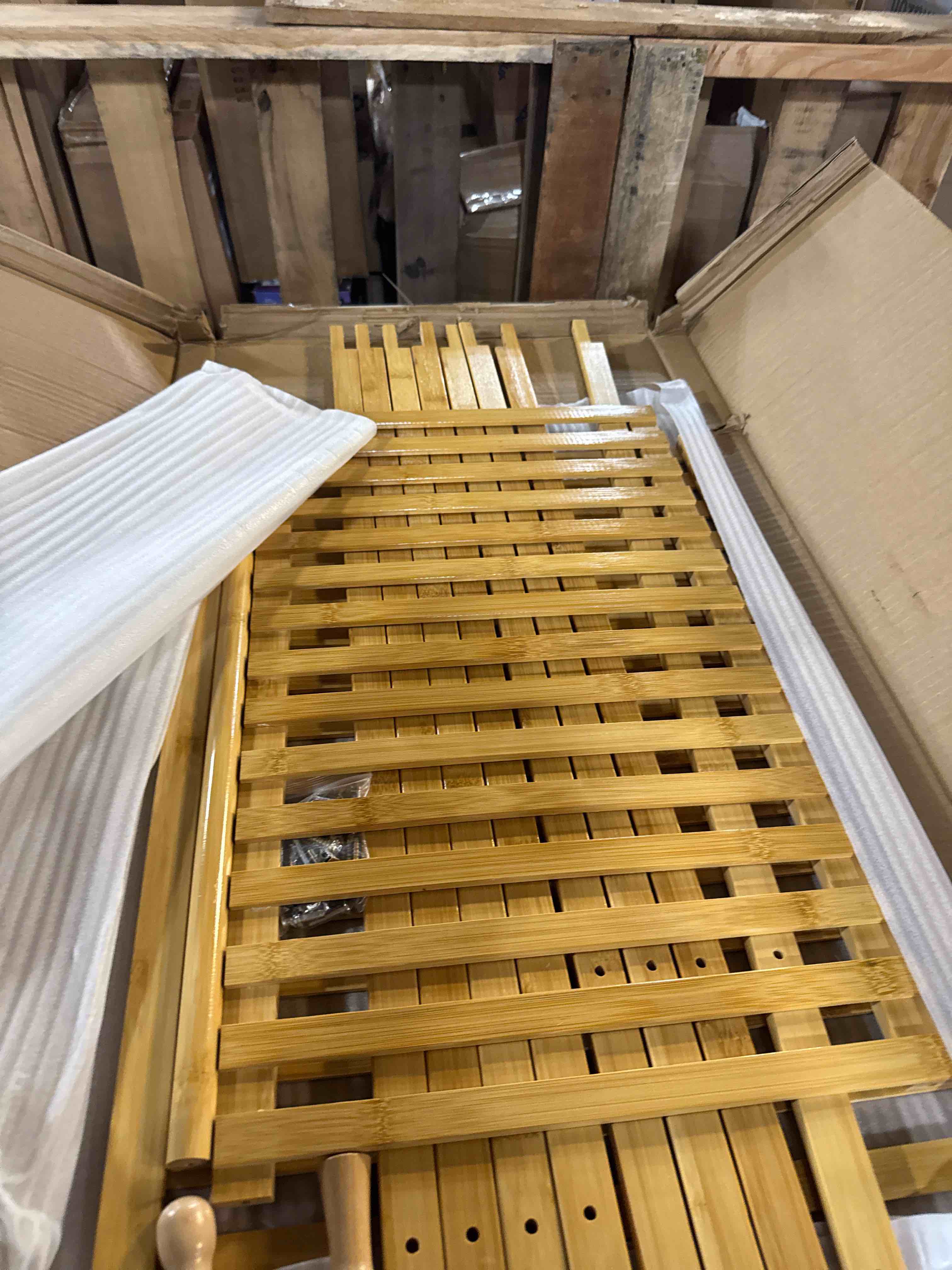 Condition photo showing Good Condition for Bamboo Clothing Rack with Top Hanging Garment Rod, 2 Side Hooks & Bottom 2-Tier Shelves – Space-Saving Organizer for Clothes, Hats, Bags & Shoes 2 shelf