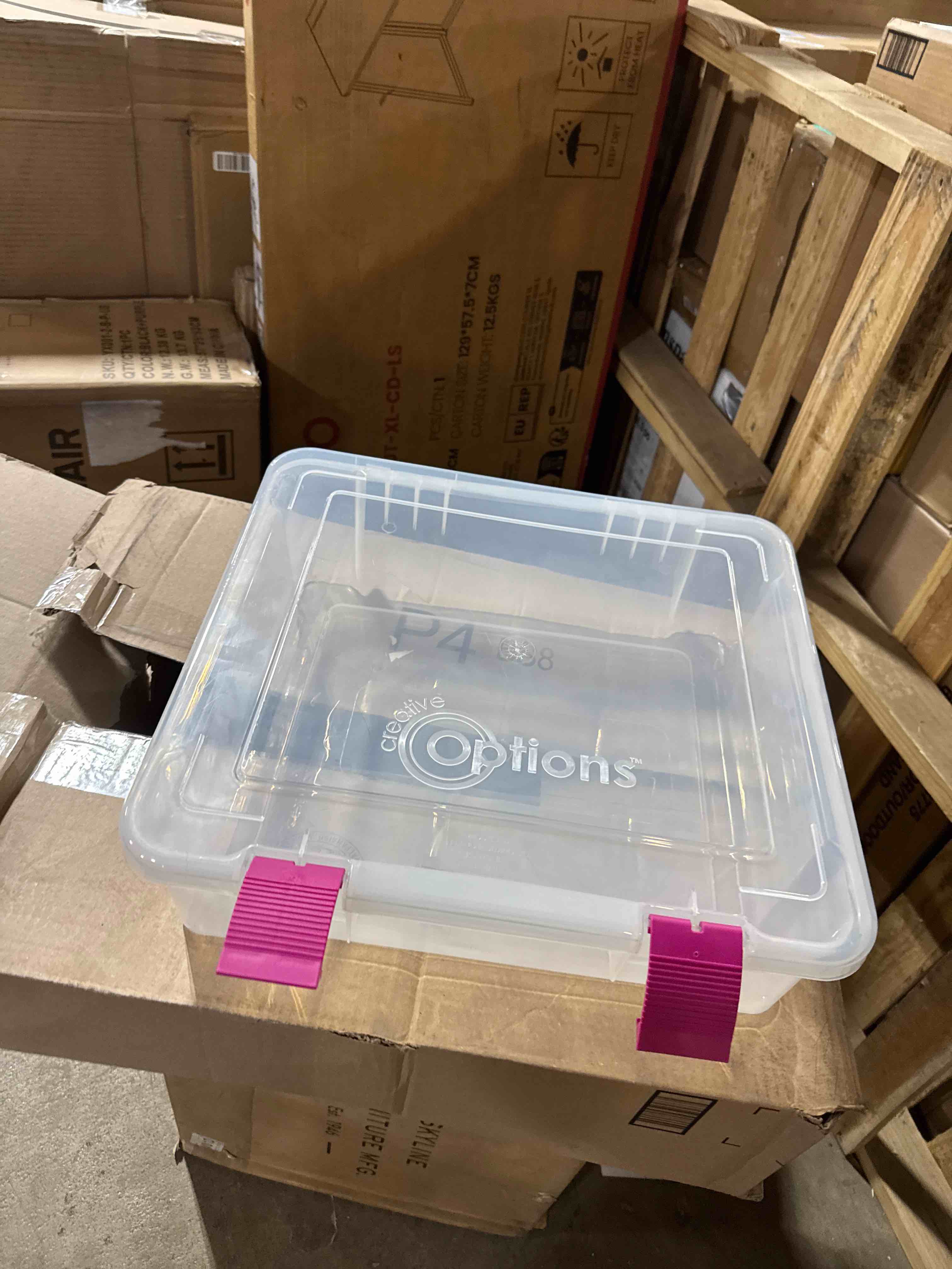 Condition photo showing Good Condition for Creative Options File Tub Scrapbooking Storage Box, Clear, Magenta