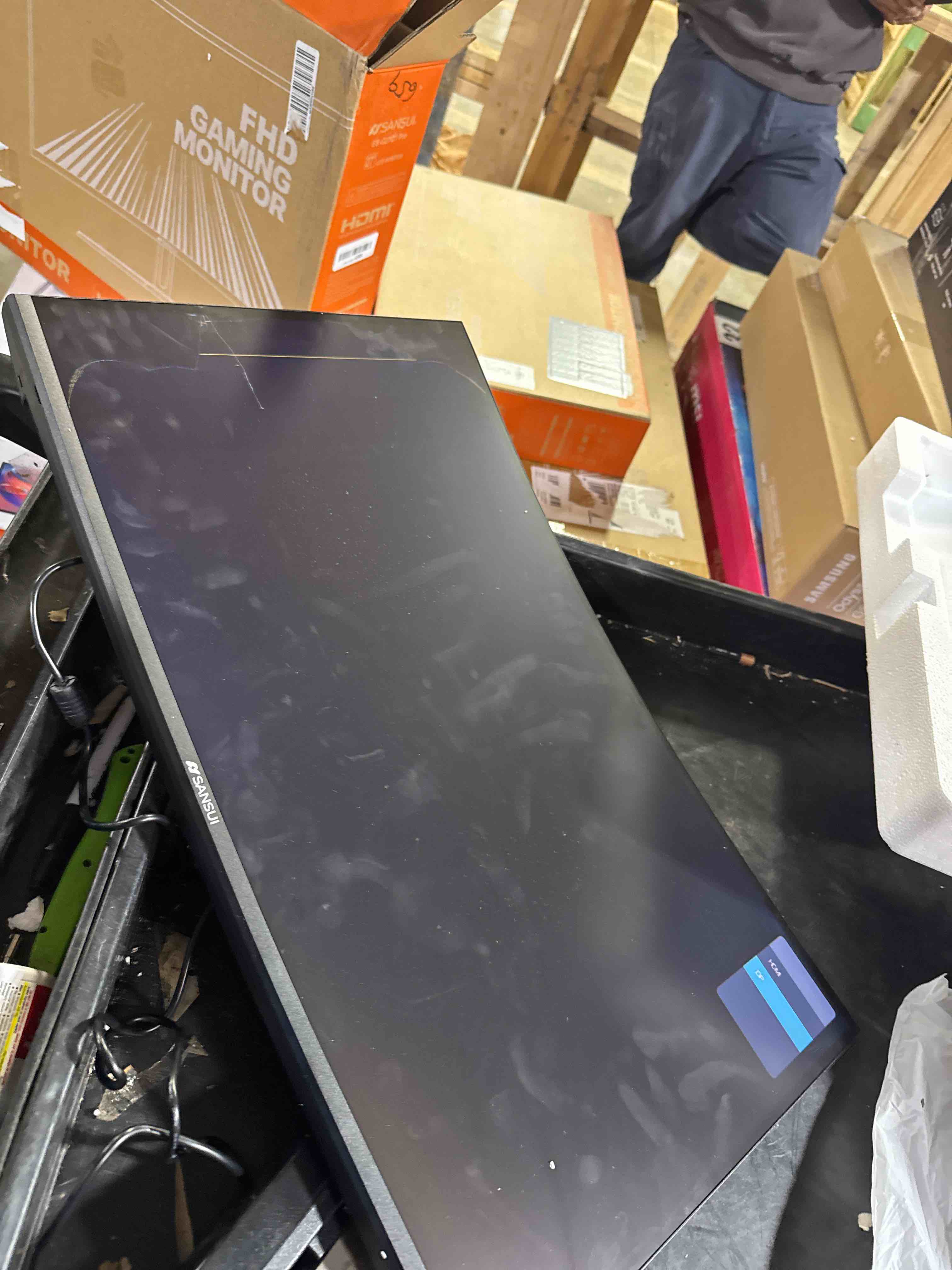 Condition photo showing As Is for SANSUI 27 Inch Curved 240Hz Gaming Monitor FHD 1080P, 1500R Curve Computer Monitor, 130% sRGB, 4000:1 Contrast, HDR, FreeSync, MPRT 1Ms, Low Blue Light, HDMI DP Ports, Metal Stand, DP Cable Incl. 27 Inch 240Hz Curved Gaming 27 Inch 240Hz Curved Gaming ( Broken Screen)