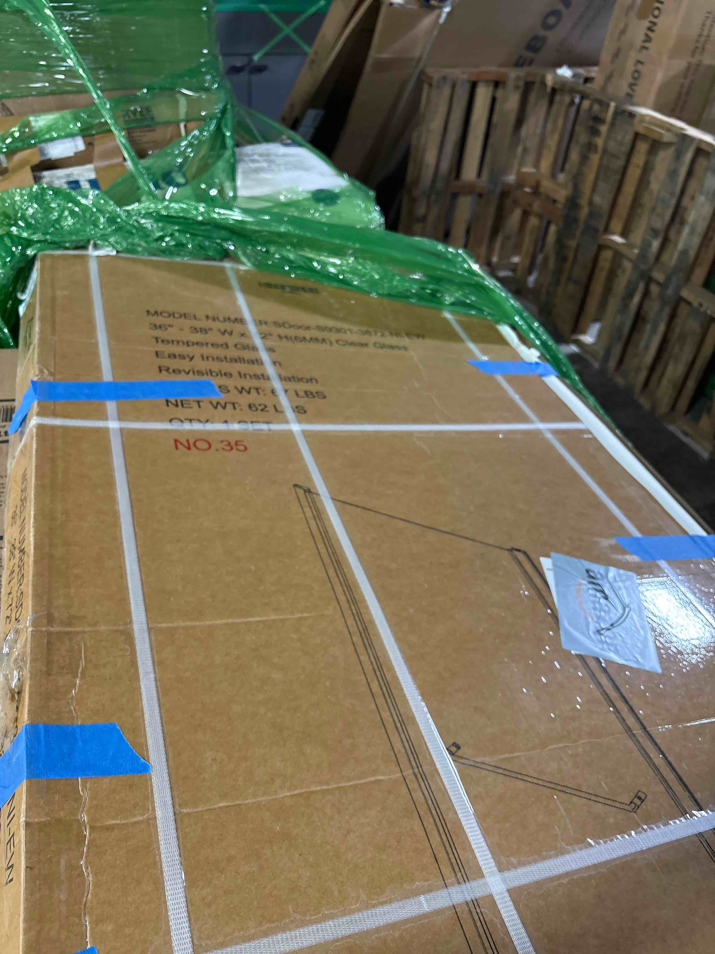 Condition photo showing As Is for Frameless Pivot Shower Door 28"-30" W x 72" H, Swing Shower Glass Doors with Nano Explosion-Proof Film Tempered Glass 1/4"(6mm) Reversible Installtion, Brushed Nickel Finish Brushed Nickel 28"-30" W x 72" H