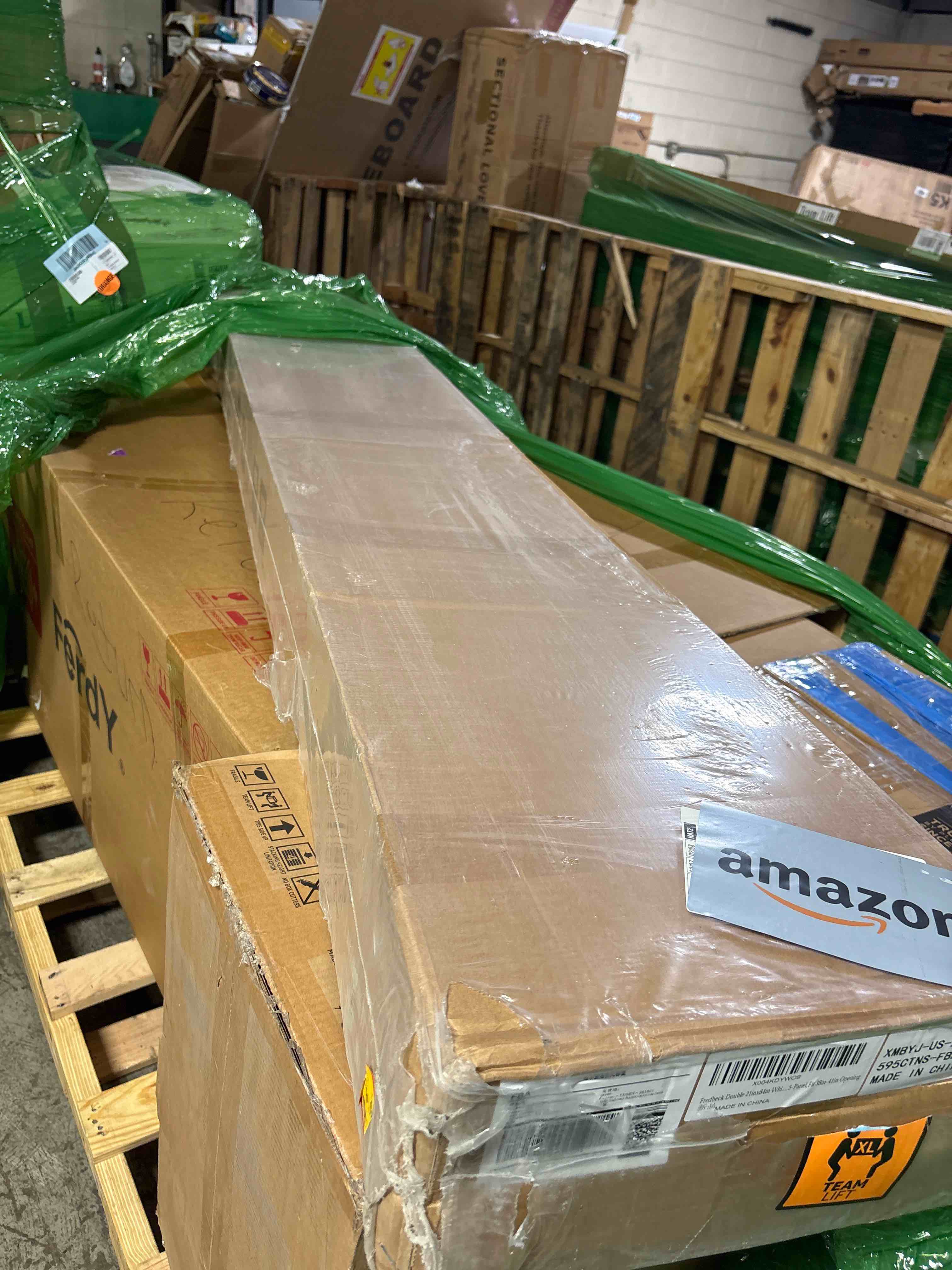 Condition photo showing New/Like New for Fredbeck Double 21inx84in White Barn Door and 7FT Sliding Barn Door Hardware Kit Included,Solid,MDF, PVC Surface,DIY Assembly,5-Panel,Fit 38in-41in Opening