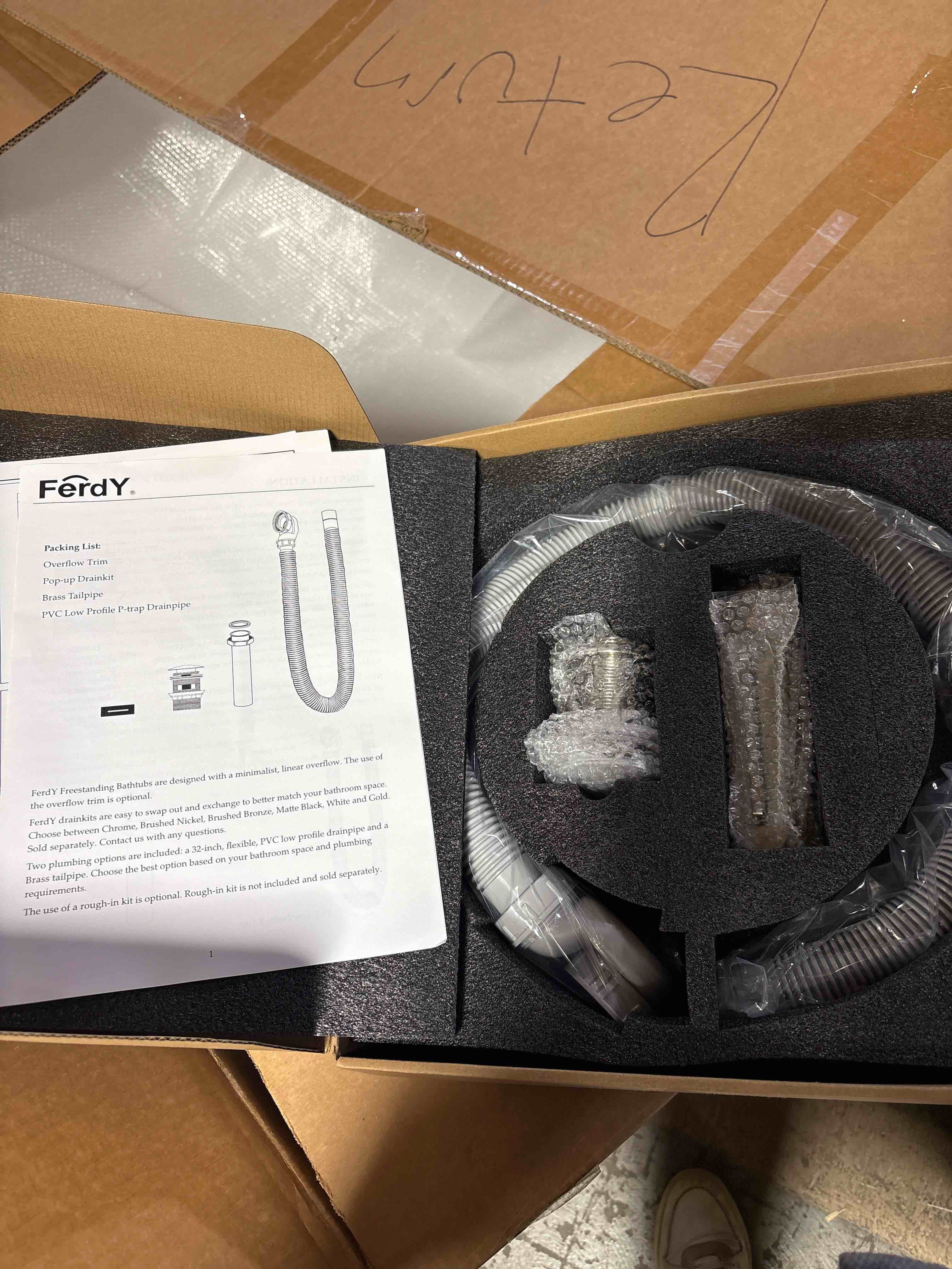 Condition photo showing New/Like New for FerdY Tahiti 55" Acrylic Freestanding Bathtub, Elegant Oval Shape Soaking Bathtub, Glossy White, Brushed Nickel Drain & Integrated Slotted Overflow Assembly Included cUPC Certified