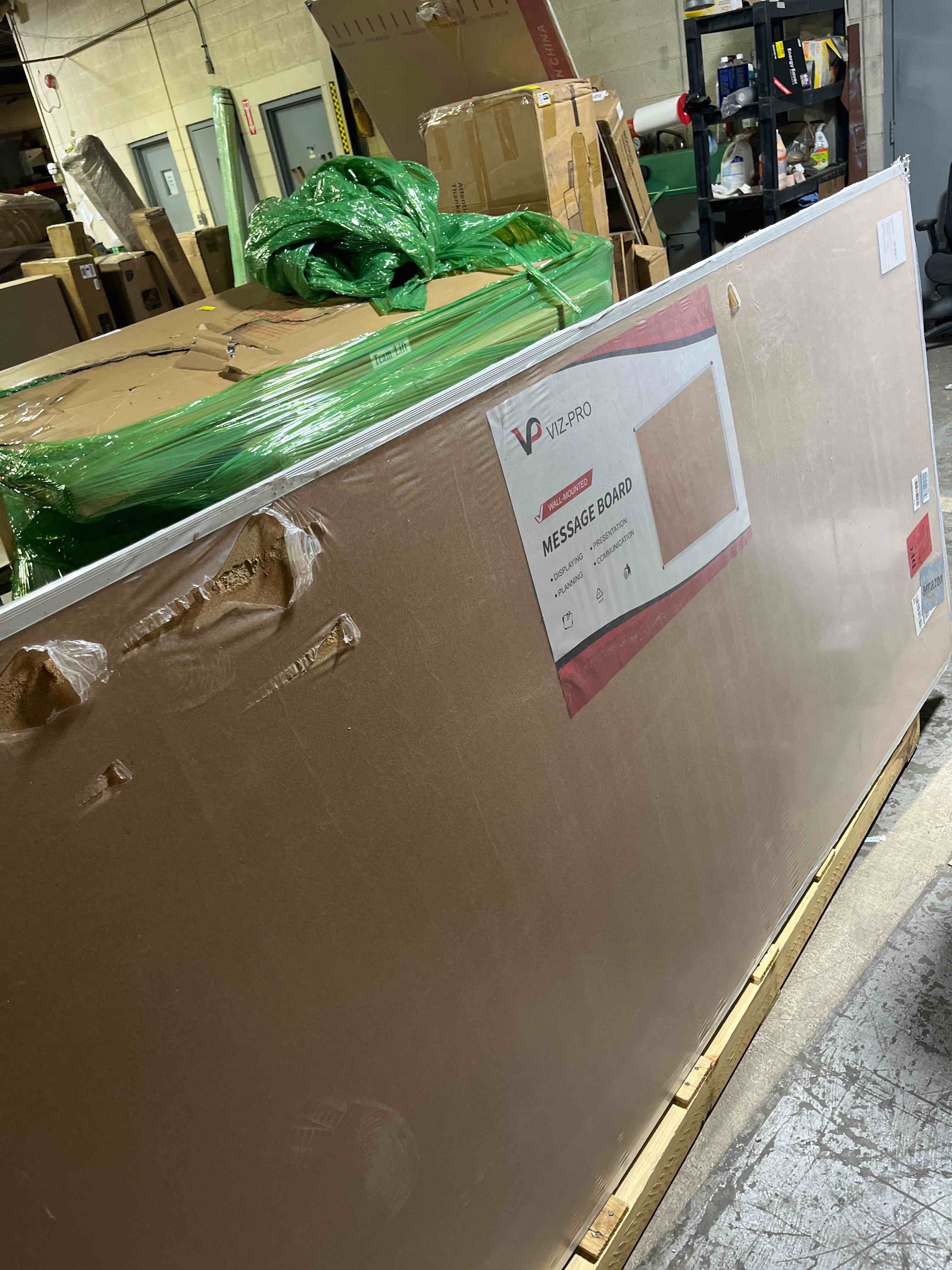 Condition photo showing Good Condition for VIZ-PRO Large Cork Bulletin Board, 96 X 48 Inches, Wall-Mounted Corkboard with Silver Aluminium Frame for School, Office, and Home 8' X 4'