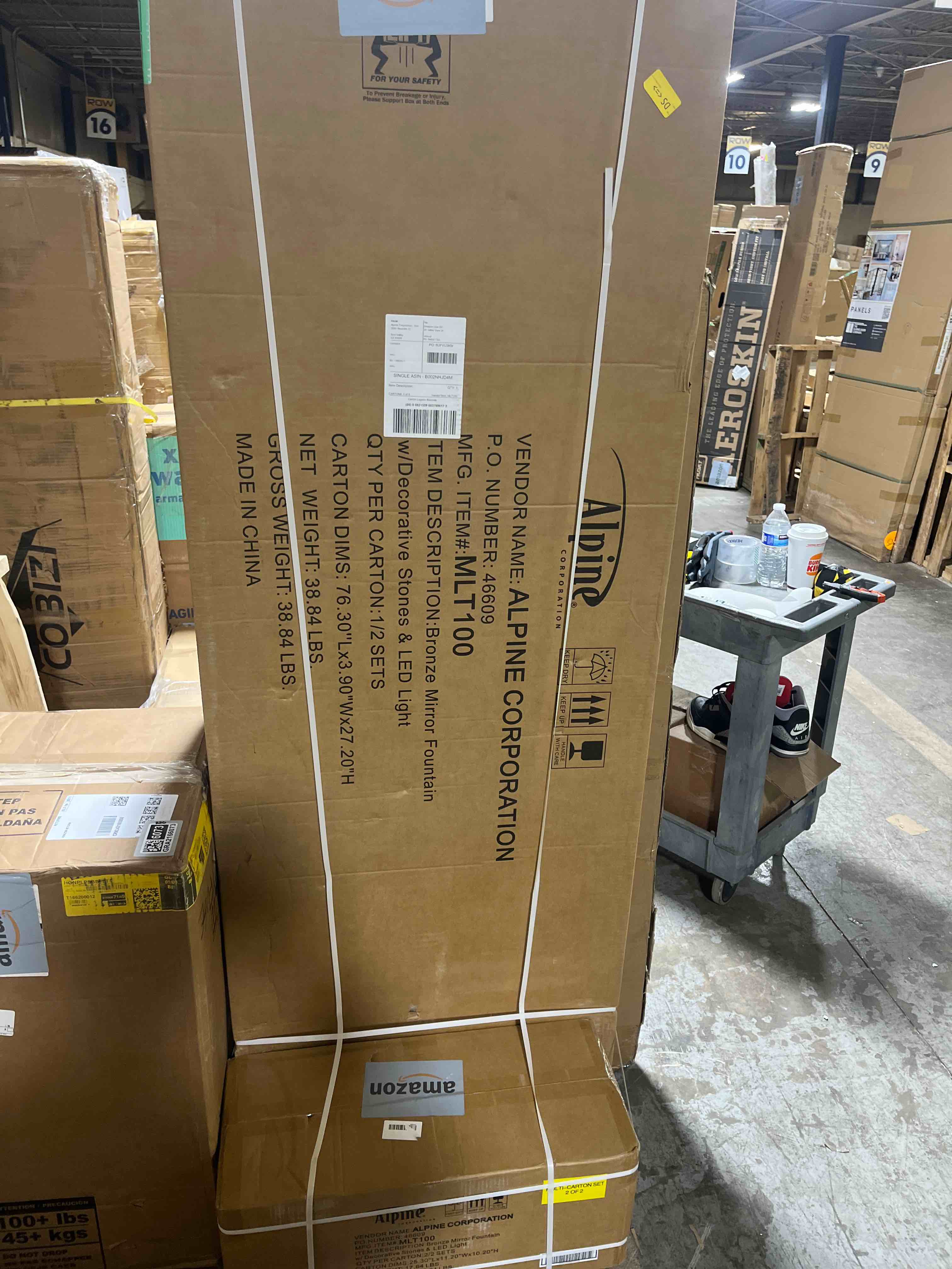 Condition photo showing New/Like New for Alpine Corporation 72" Tall Indoor/Outdoor Mirror Waterfall Floor Fountain, LED Lights & River Stones, Elegant Bronze Finish for Home, Office, Patio & Entryway Decor 72 Inches - Bronze