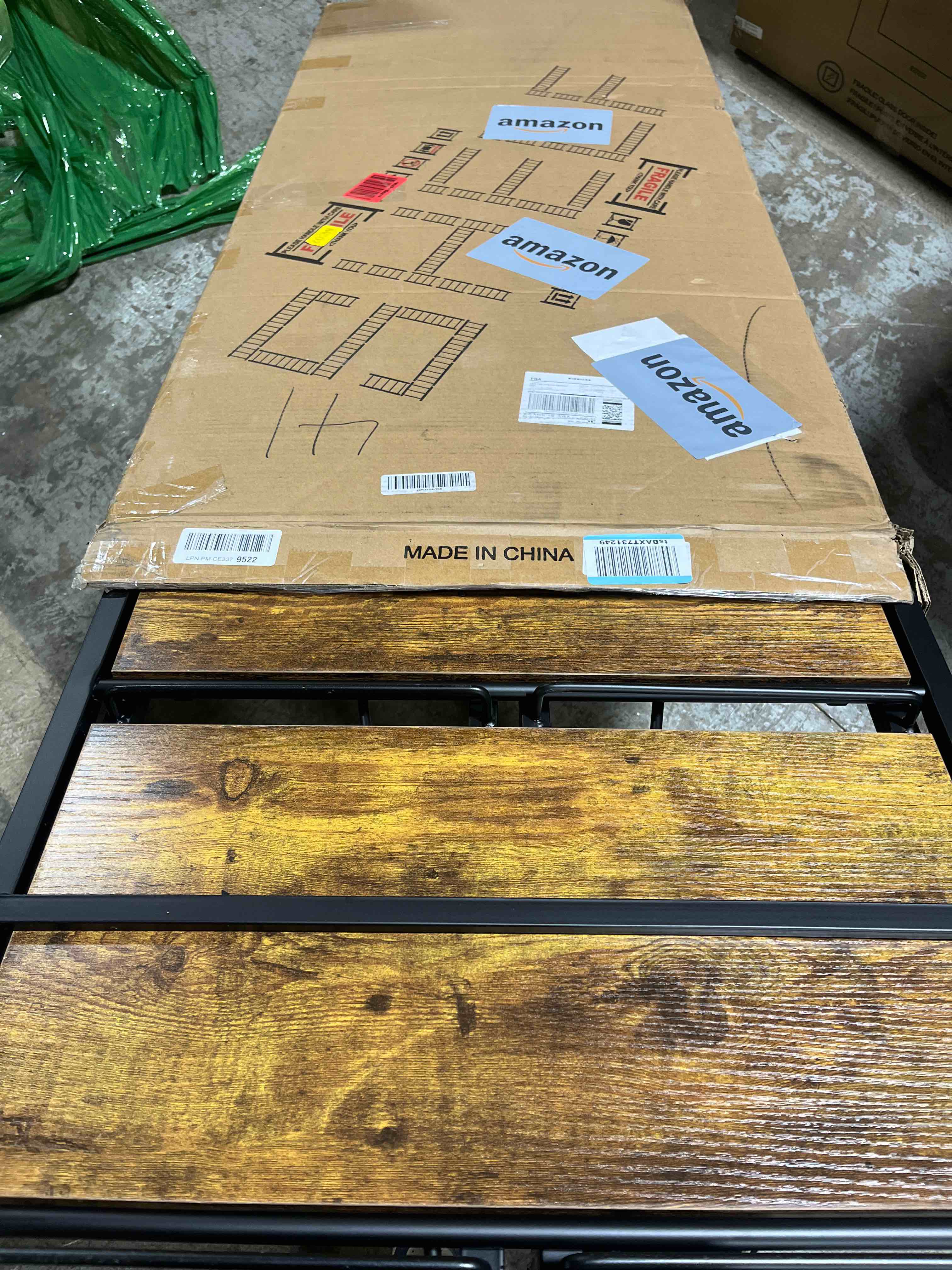 Condition photo showing New/Like New for BHG Vintage Multifunctional Bookcase Folding Bookshelf, No-Assembly Plant Stand Storage Rack Shelves for Home Office (Fire, 4-Tier)