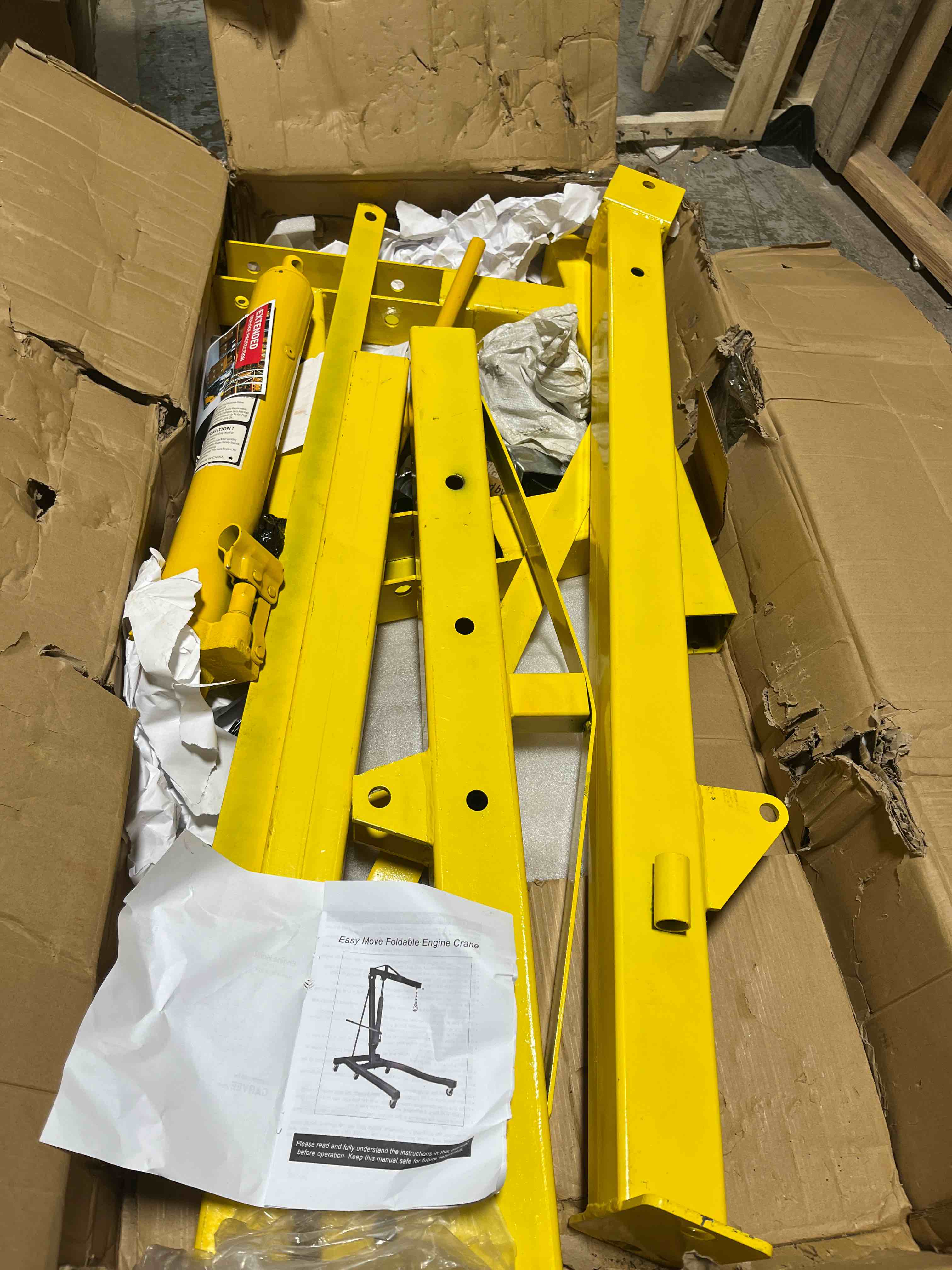Condition photo showing As Is for Garvee 2 Ton Engine Hoist Cherry Picker, 4400 Lbs Capacity with 6 Steel Casters & Foldable Design - Heavy-Duty Portable Hydraulic Crane for Truck Engines, Boat Motors, Farm Equipment