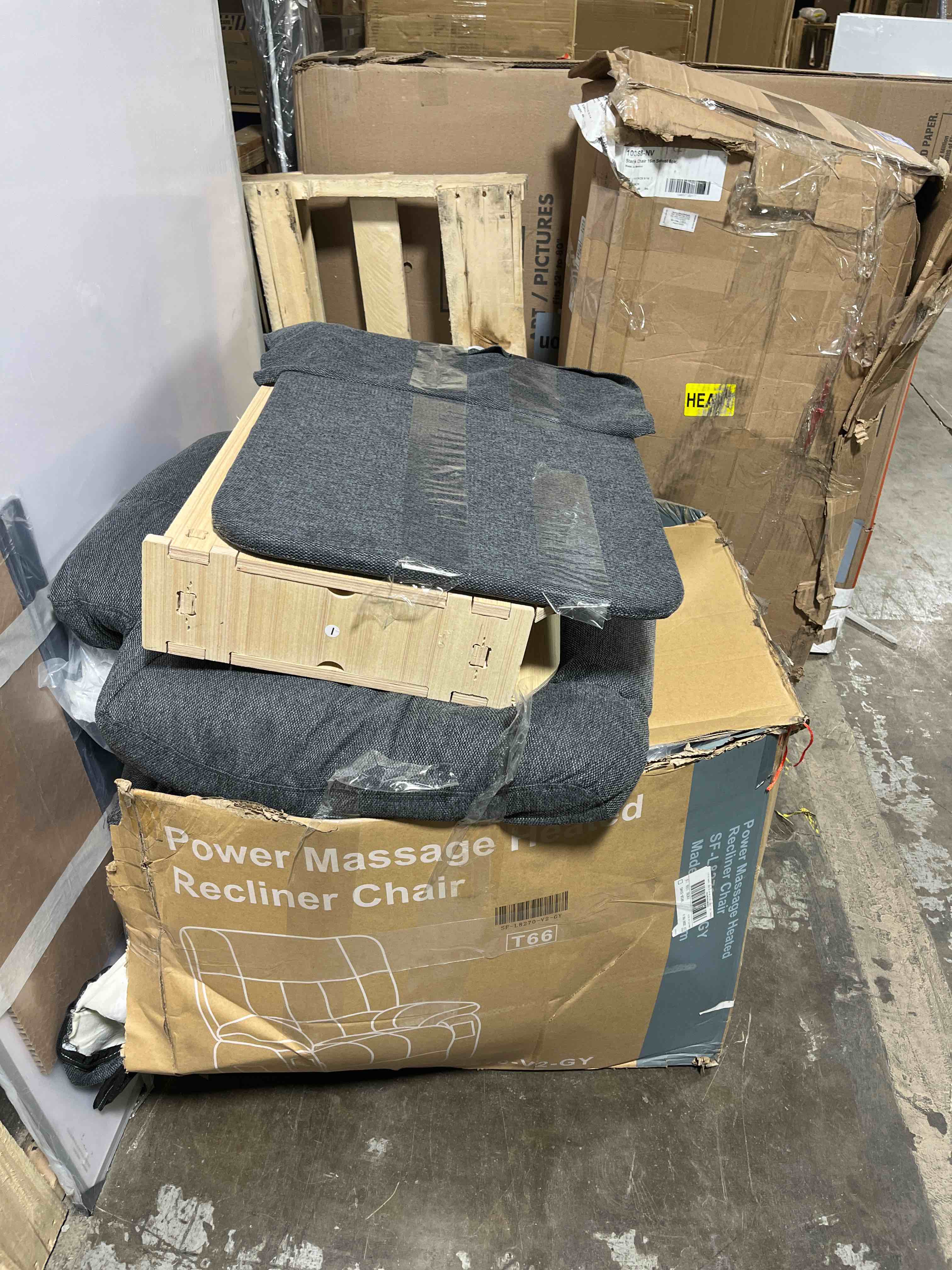 Condition photo showing As Is for CANMOV Manual Recliner Chair with Massage and Heat, Soft Fabric Recliner Chair with Overstuffed Arm and Back, Manual Reclining Single Sofa with 2 Cup Holders, Side Pocket for Living Room, Dark Grey