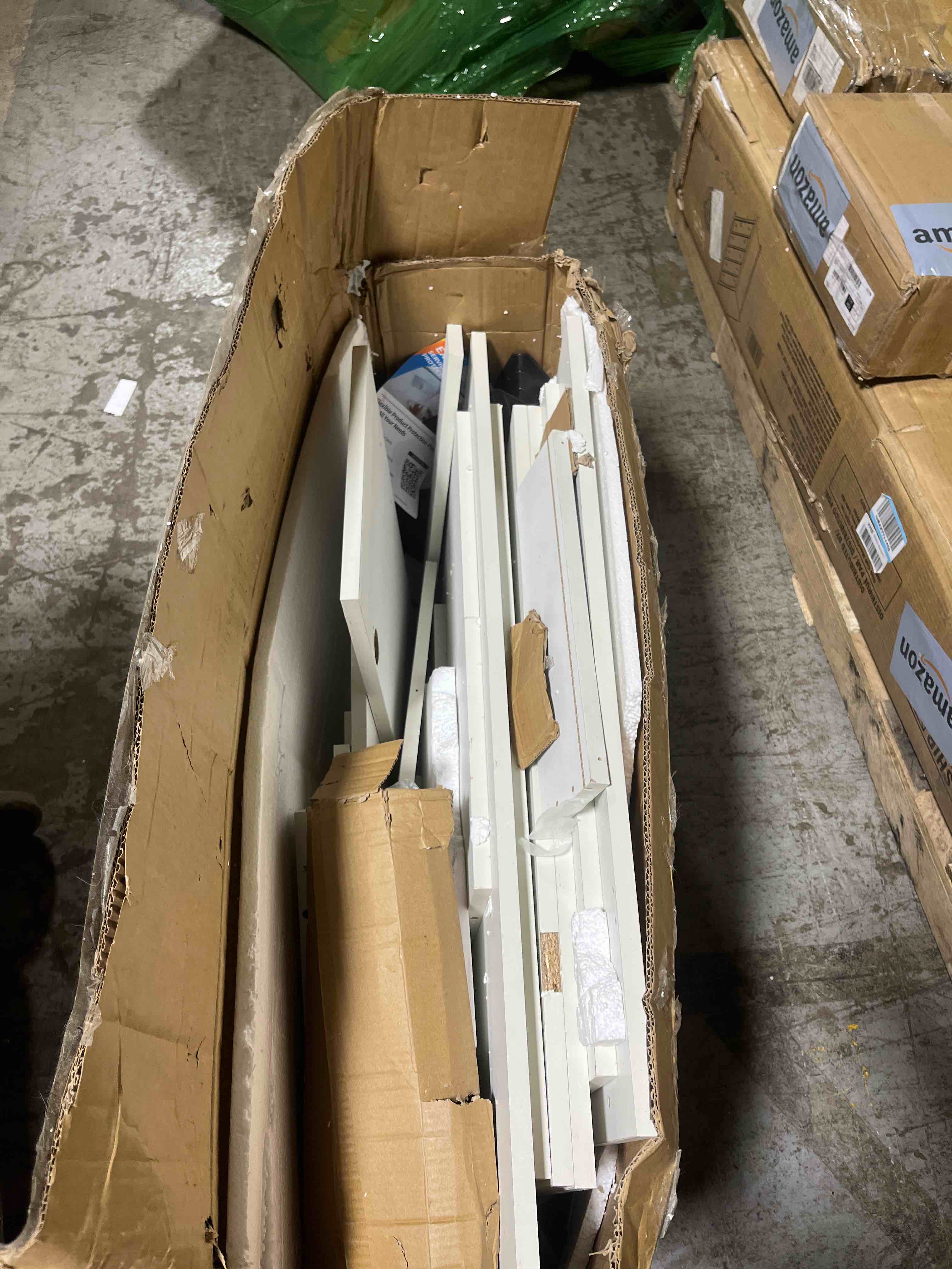 Condition photo showing As Is for Best Choice Products Folding Sewing Table Multipurpose Craft Station & Side Desk with Compact Design, Wheels, Shelves, Storage Trays, Pegs, Magnetic Doors, Metal Doorknobs - White