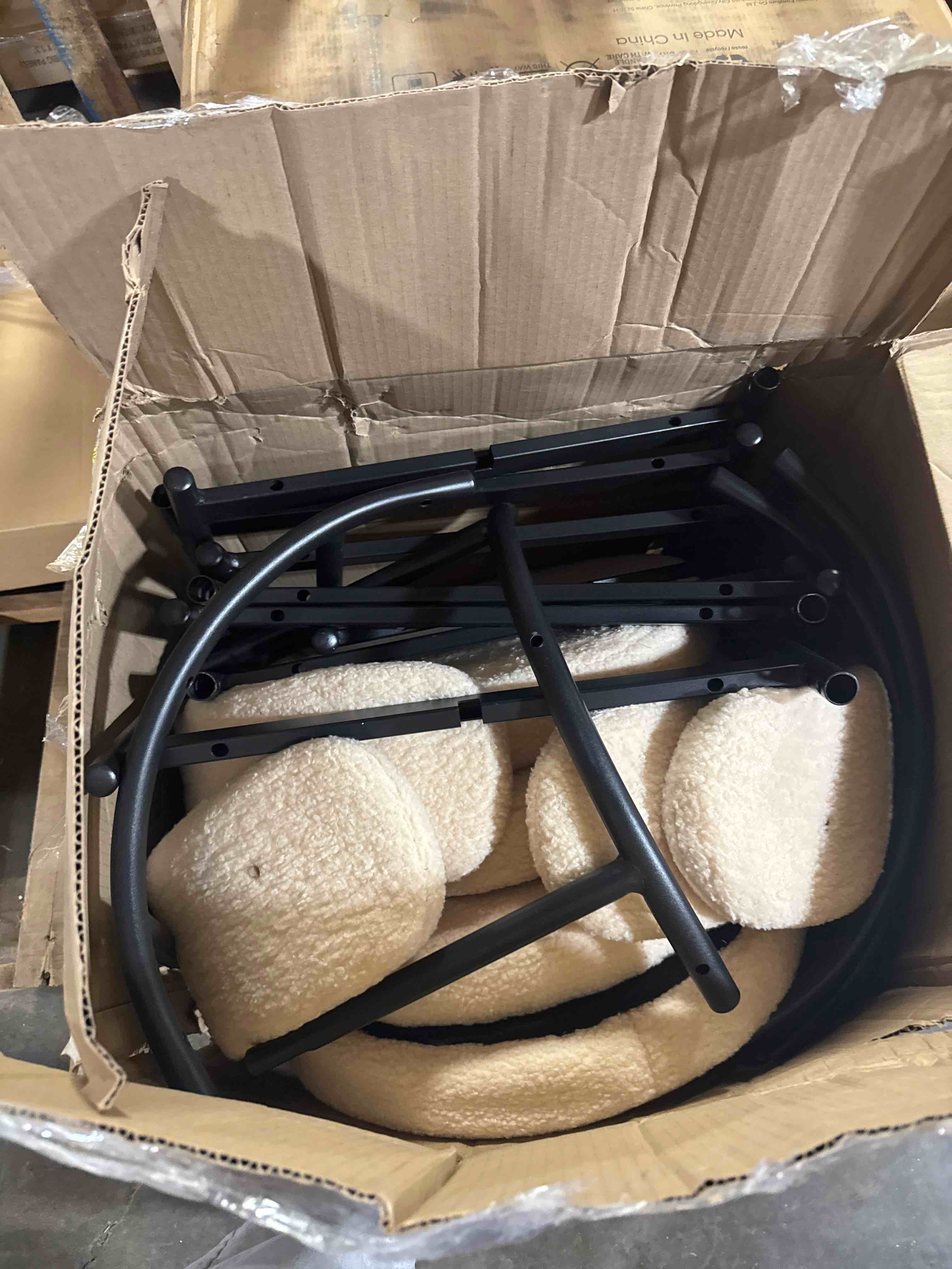 Condition photo showing Good Condition for Beige Teddy Fabric Dining Chairs with Metal Legs Set of 4