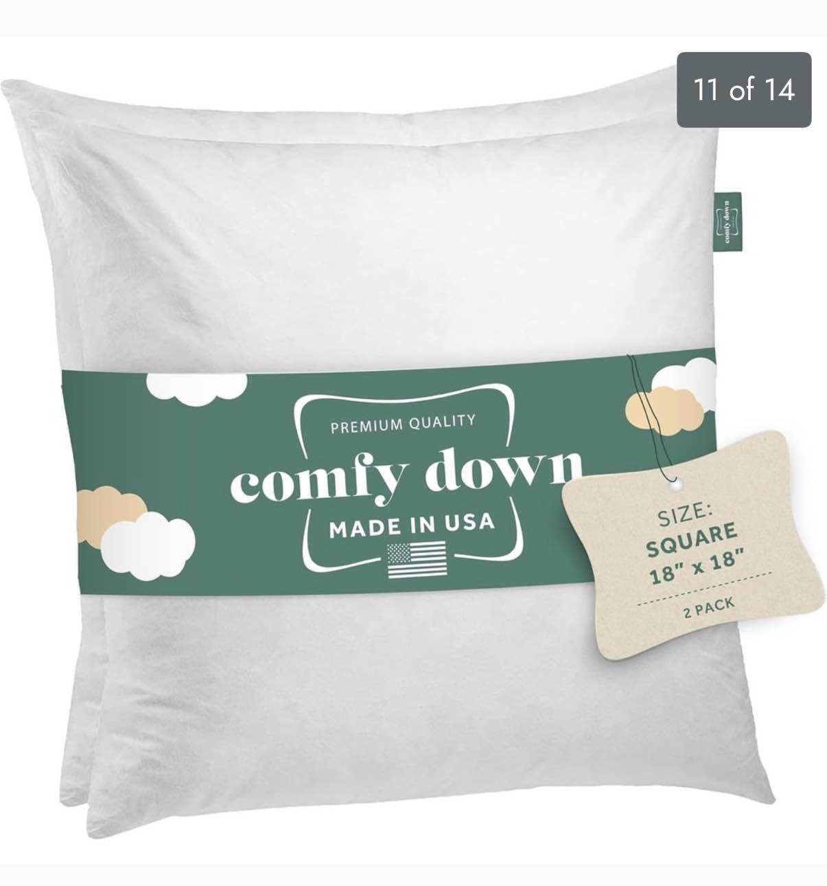 Set of 2 Decorative Throw Pillow Insert, Down and Feathers Fill 100% Cotton Cover Square Pillow Insert