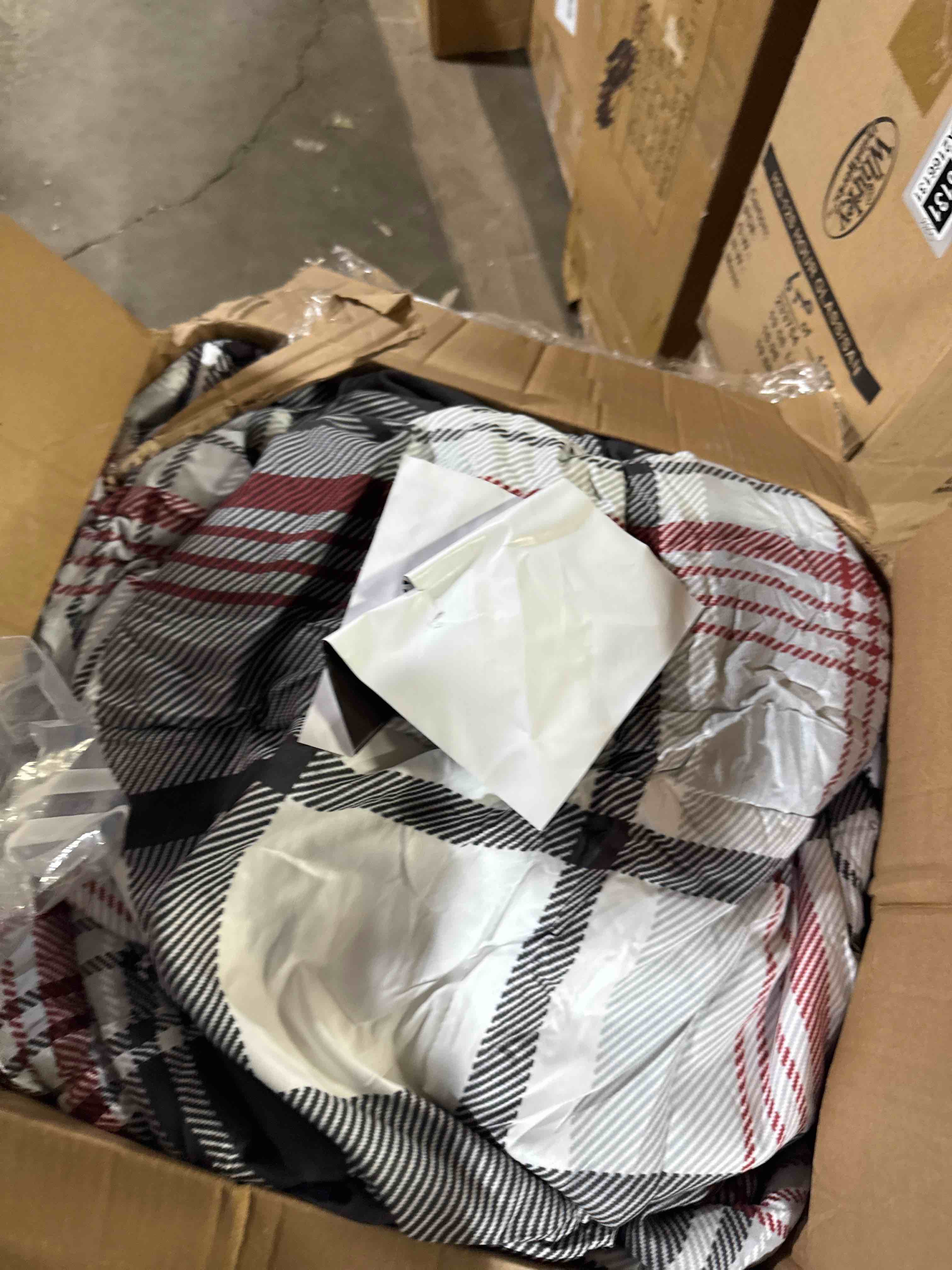 Condition photo showing Good Condition for Eddie Bauer- King Comforter Set, Reversible Microsuede Bedding with Matching Sham(s), Casual Home Decor (Normandy Plaid Black, King) Normandy Plaid Black King