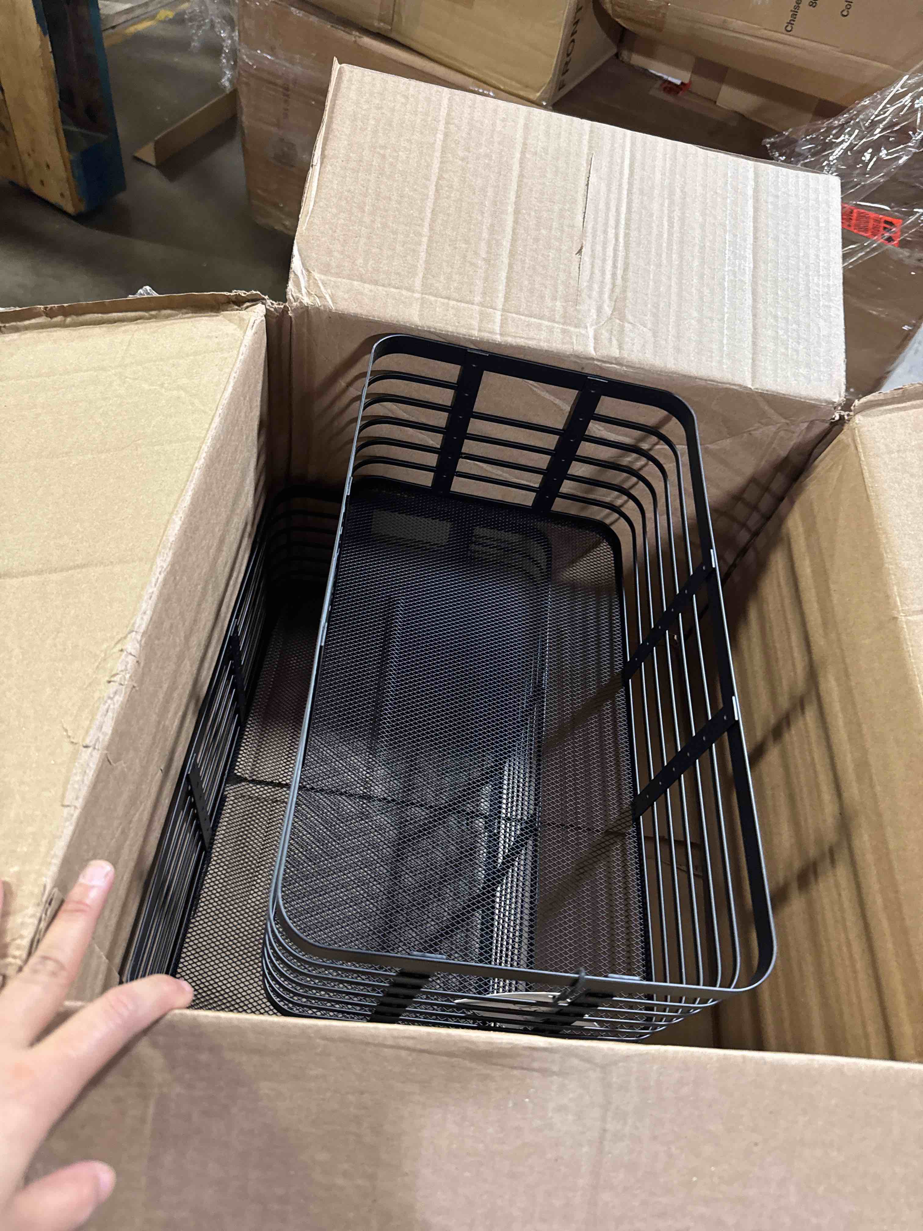 Condition photo showing New/Like New for Metal Pantry Basket with Handles Pantry Storage Baskets for Fruits and Vegetables Set of 2