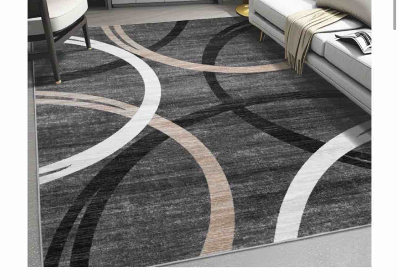 modern wave curve machine washable area rug in black 9'11" x 7'10"