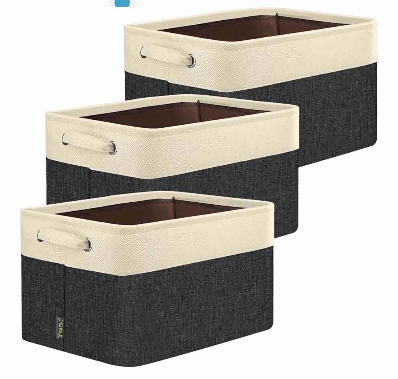 baleine 3 pack fabric storage bins for shelves, linen storage baskets for organizing, decorative closet bins for clothes, home (black, 15"x11"x9.5")  ( one in stock are all black)