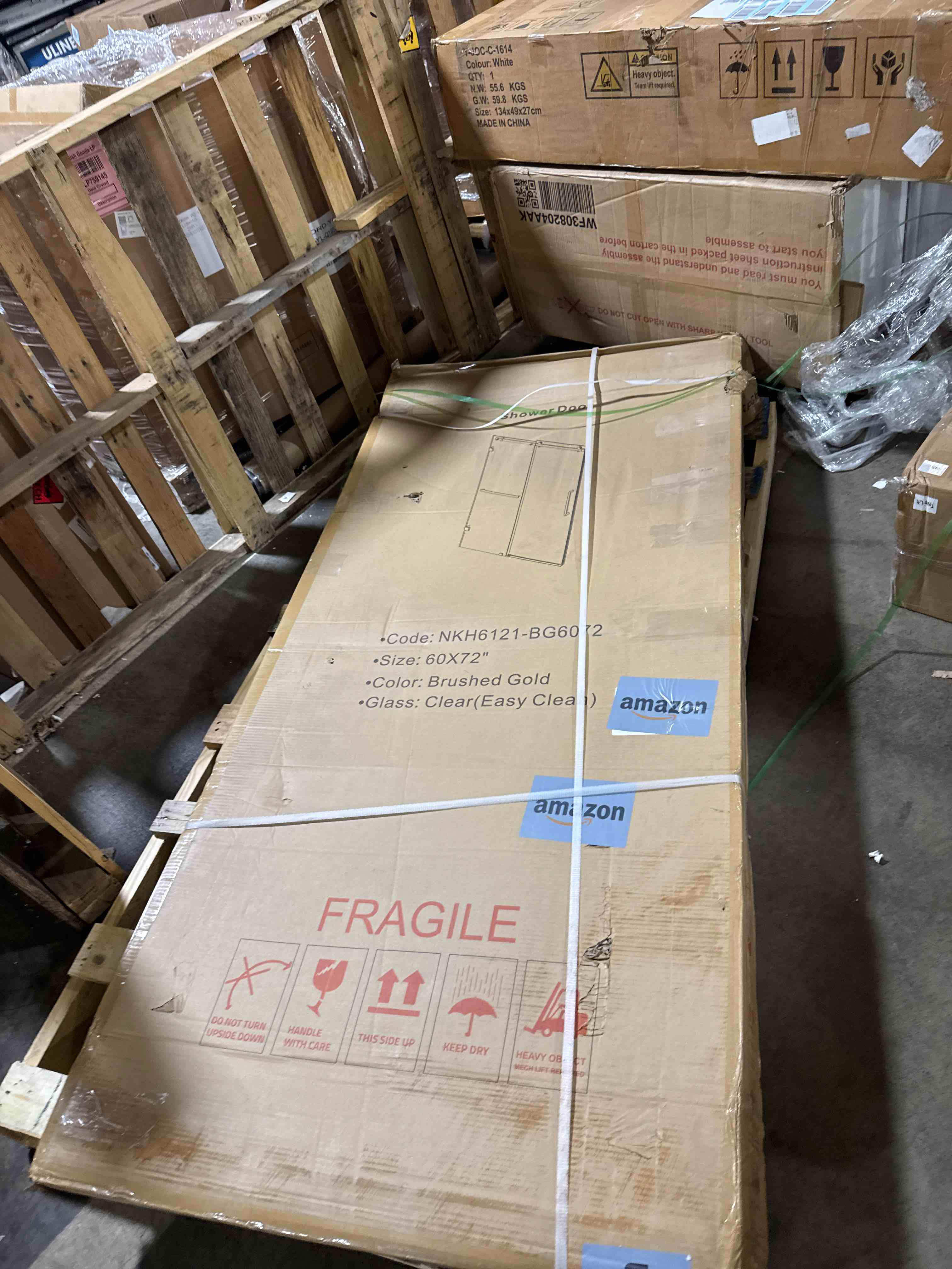 Condition photo showing New/Like New for Bathbliss Glass Shower Door, 60" W x 72" H Frameless Shower Door, 8mm Tempered Glass with Nano Coating, Easy Installation, Brushed Gold Finish