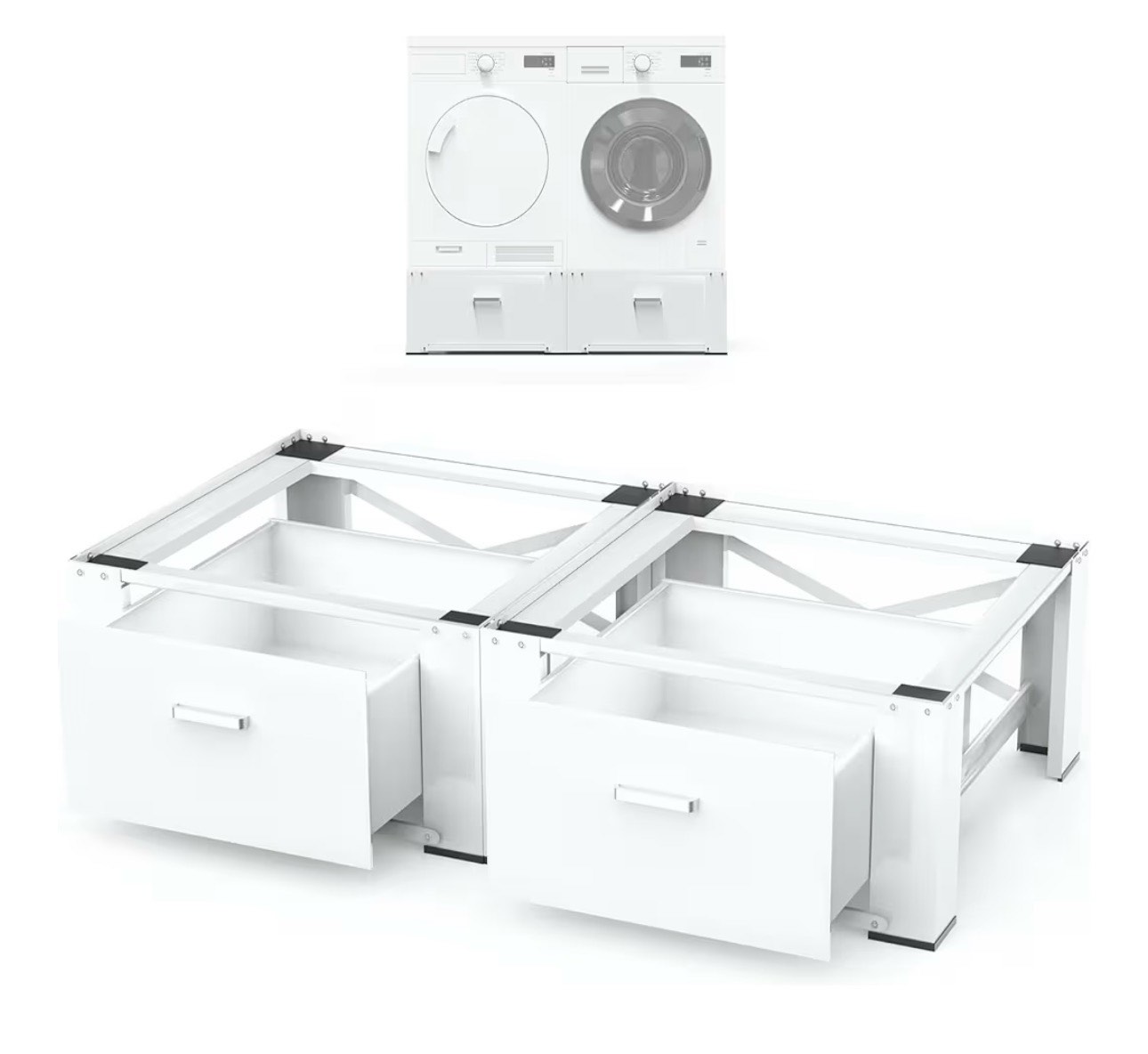 skm 2-pack 29" washer & dryer pedestal stand with storage drawer | heavy-duty steel, 700lb capacity | 14.3" ergonomic height, white